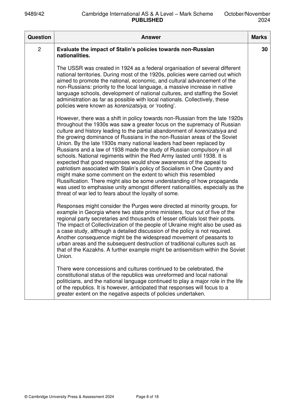Mark scheme, page 8 of 18