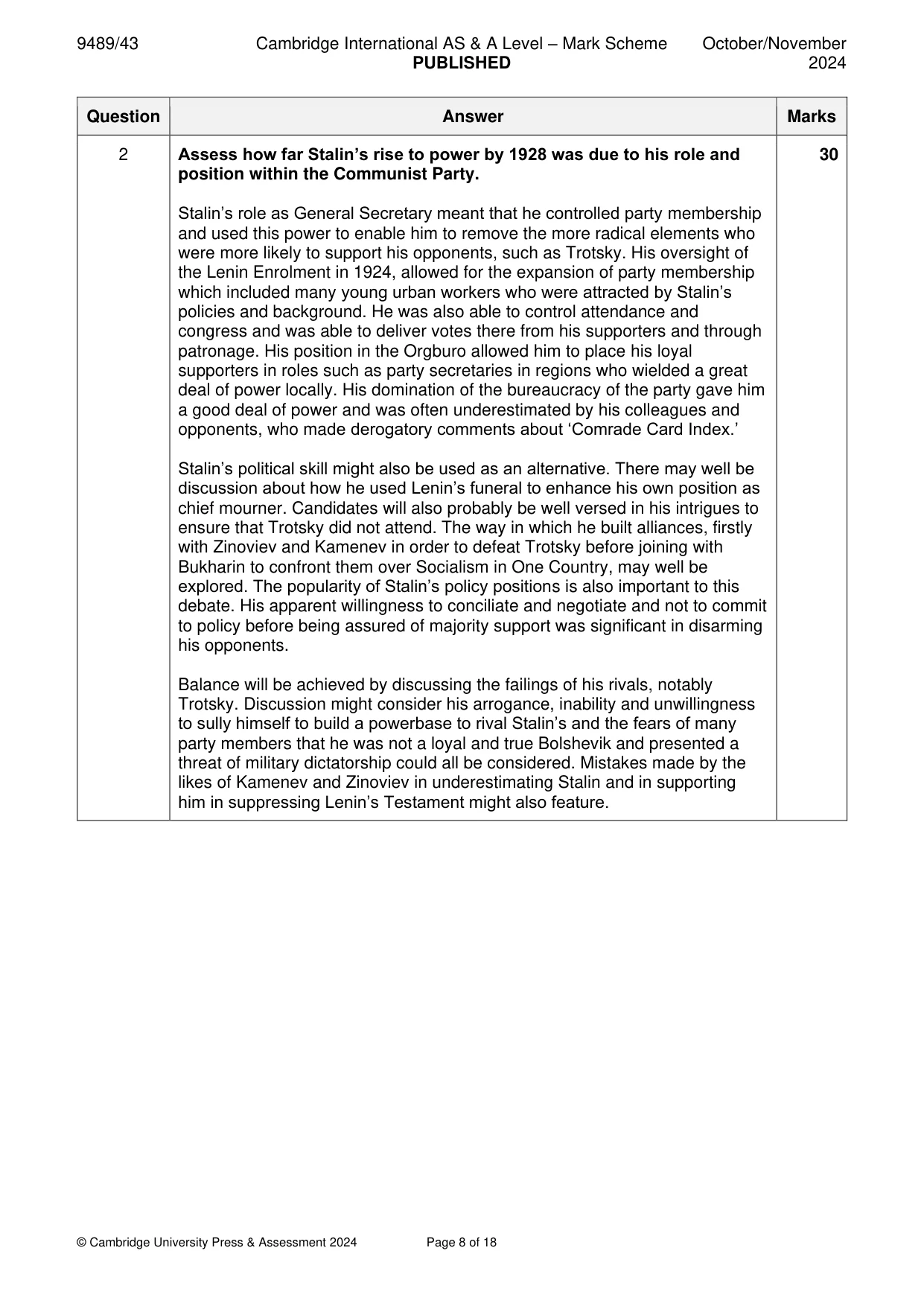 Mark scheme, page 8 of 18