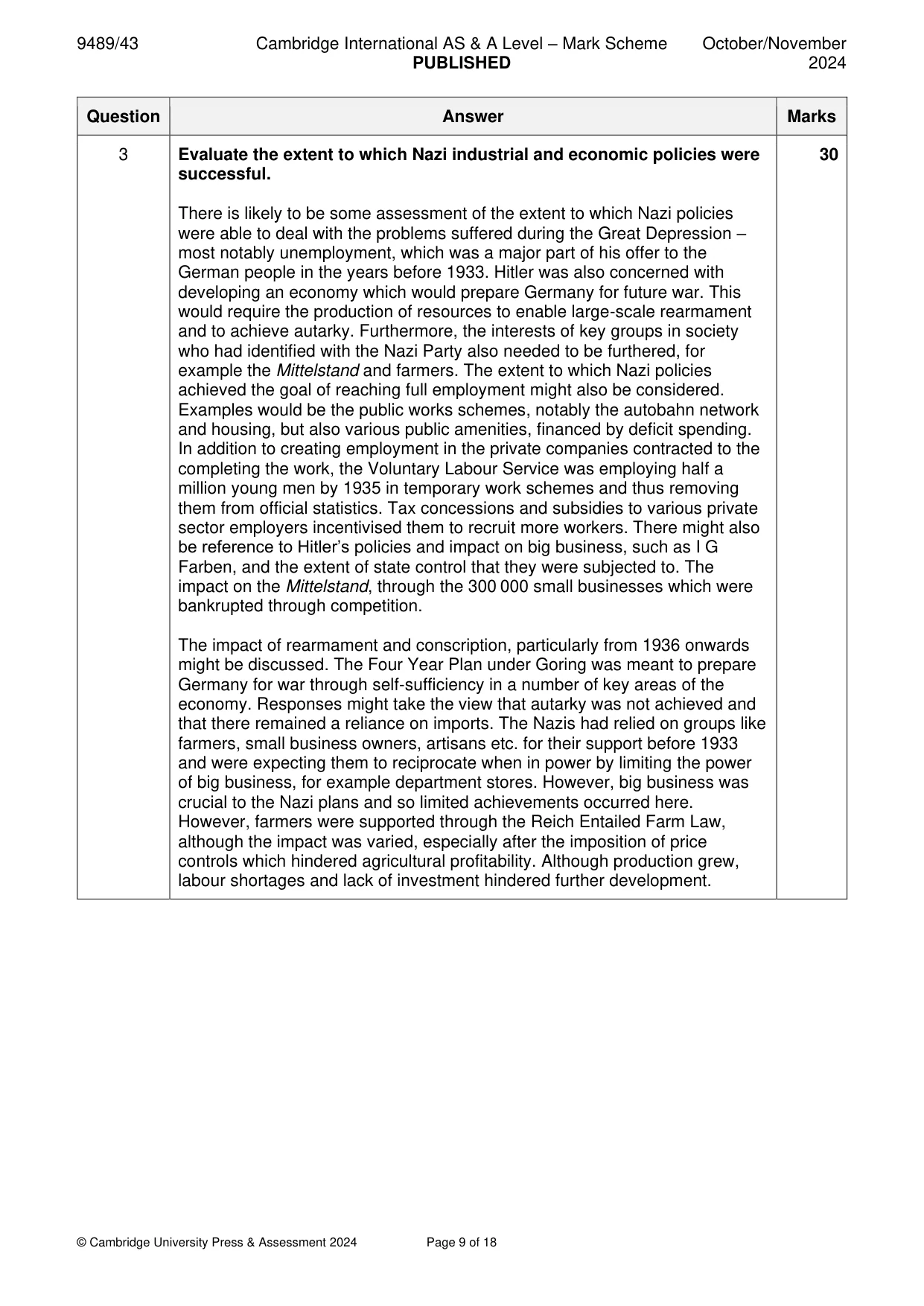 Mark scheme, page 9 of 18