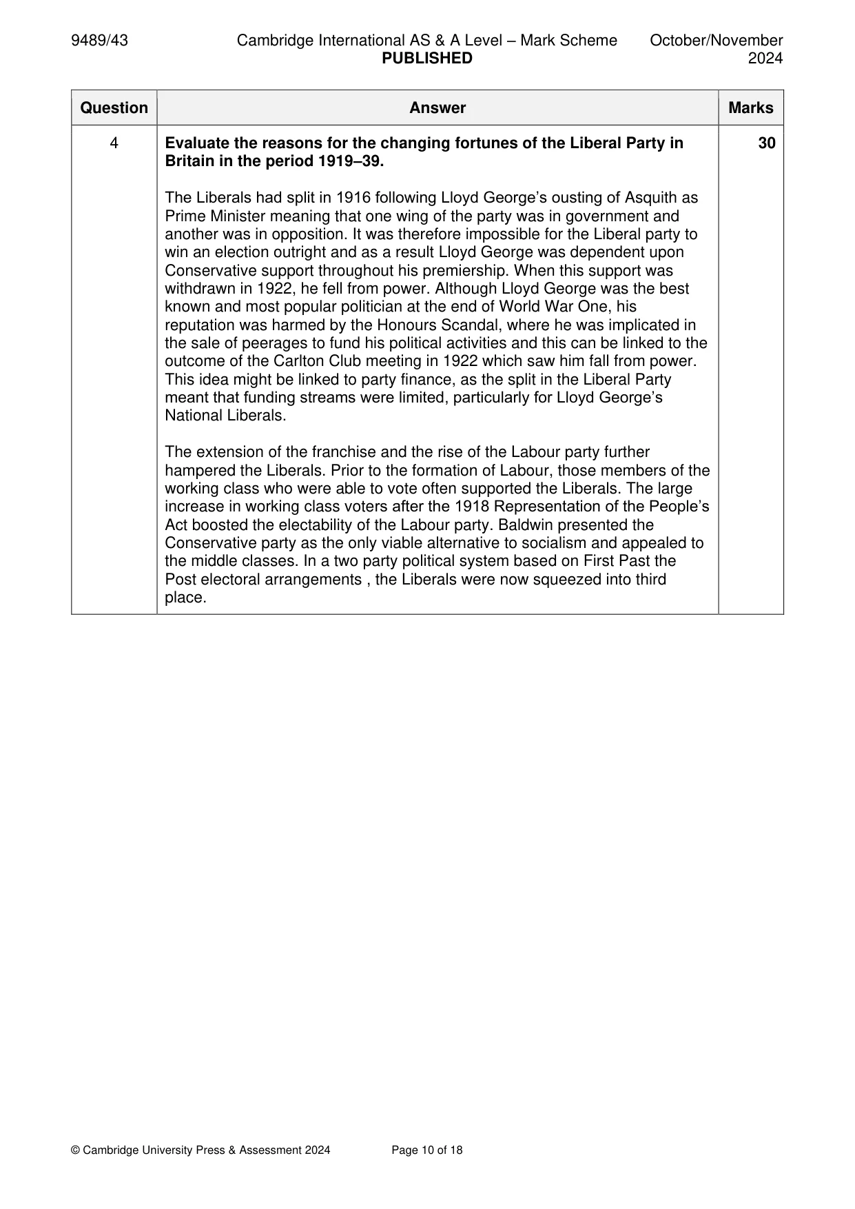 Mark scheme, page 10 of 18