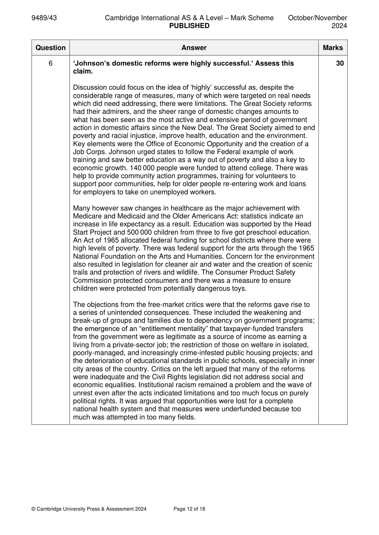 Mark scheme, page 12 of 18