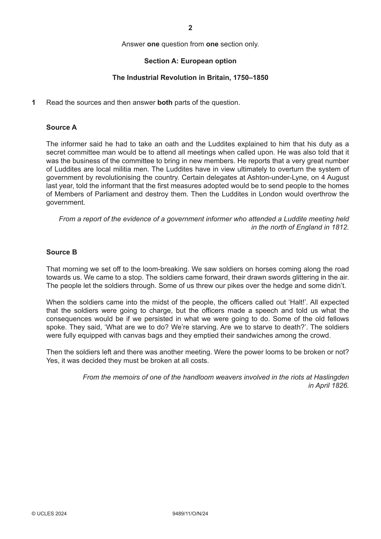 Cambridge A Level History 9489 2024 Oct/Nov Paper 1 · Variant 1 question paper, page 2 of 8