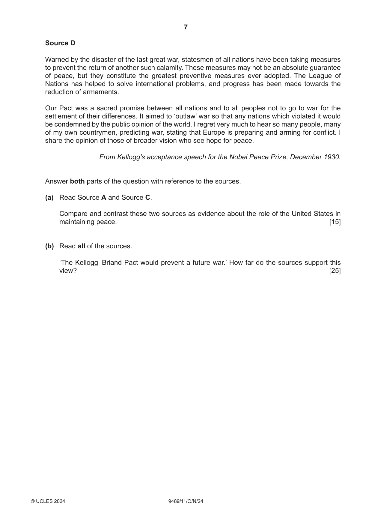 Cambridge A Level History 9489 2024 Oct/Nov Paper 1 · Variant 1 question paper, page 7 of 8