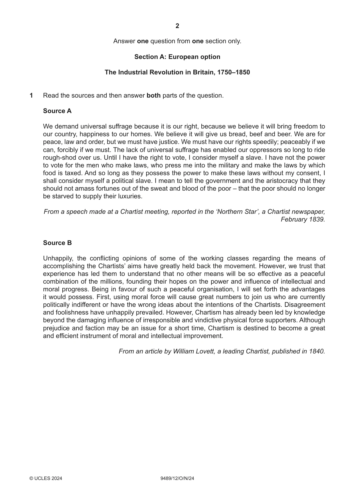 Cambridge A Level History 9489 2024 Oct/Nov Paper 1 · Variant 2 question paper, page 2 of 8