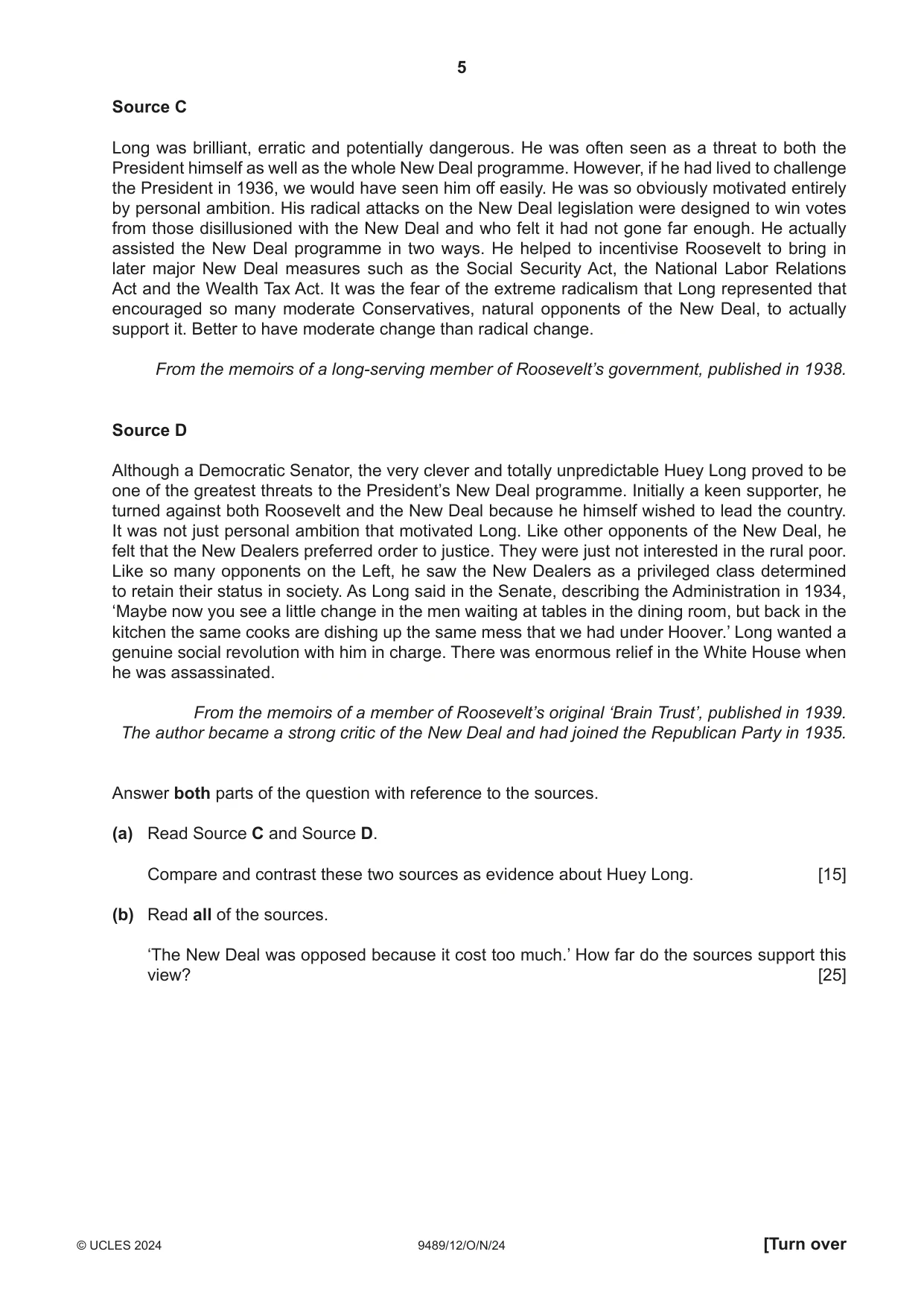 Cambridge A Level History 9489 2024 Oct/Nov Paper 1 · Variant 2 question paper, page 5 of 8