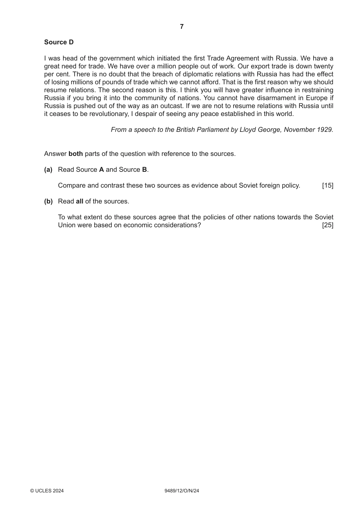 Cambridge A Level History 9489 2024 Oct/Nov Paper 1 · Variant 2 question paper, page 7 of 8