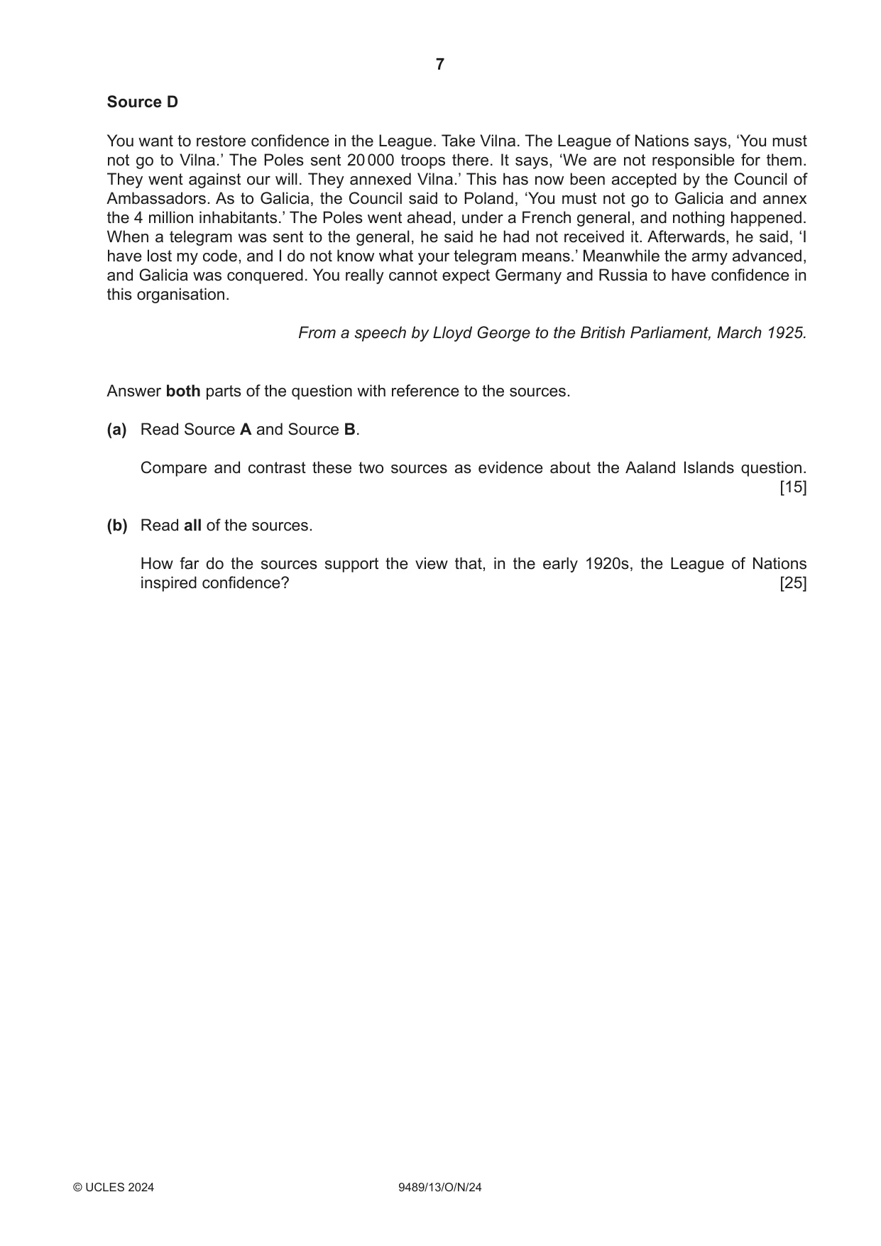 Cambridge A Level History 9489 2024 Oct/Nov Paper 1 · Variant 3 question paper, page 7 of 8