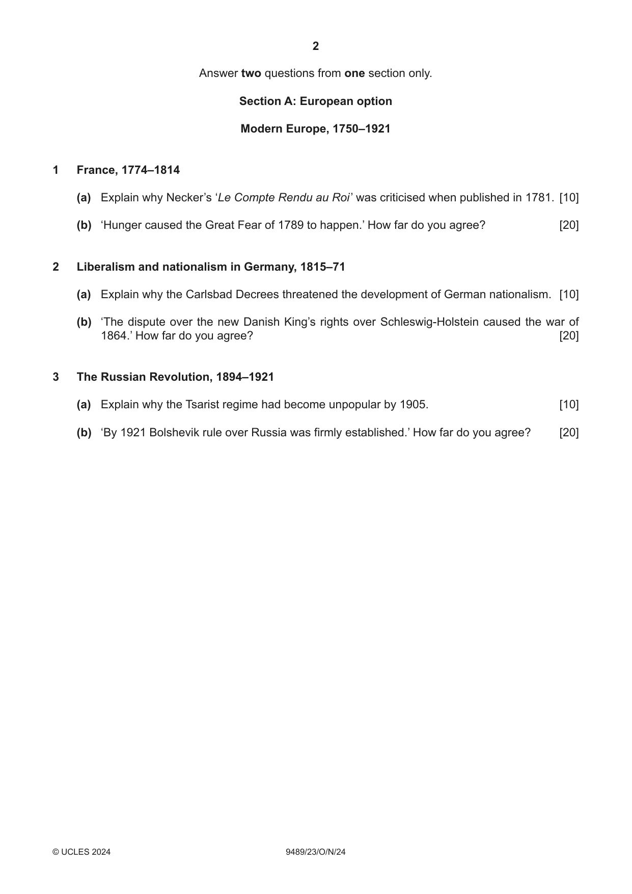 Cambridge A Level History 9489 2024 Oct/Nov Paper 2 · Variant 3 question paper, page 2 of 4