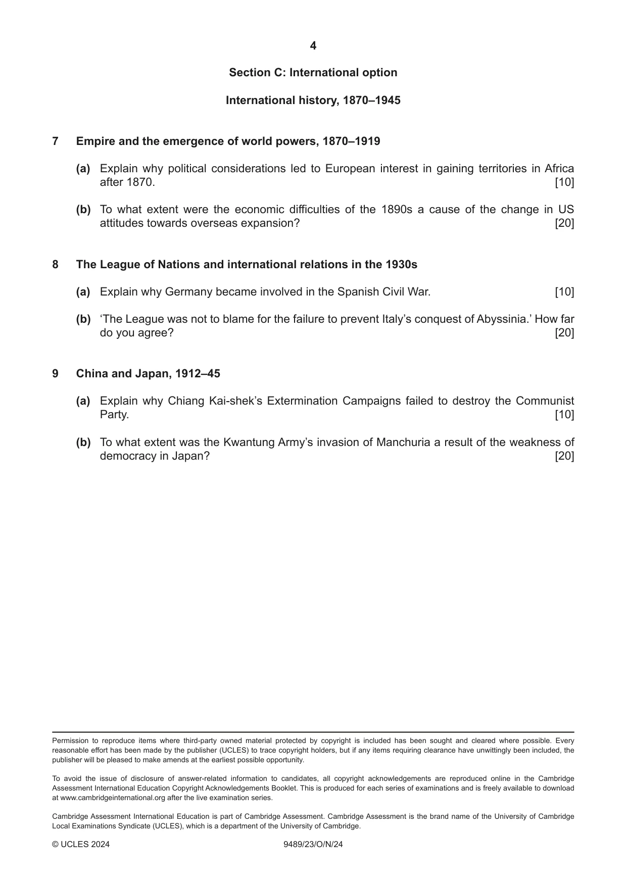 Cambridge A Level History 9489 2024 Oct/Nov Paper 2 · Variant 3 question paper, page 4 of 4