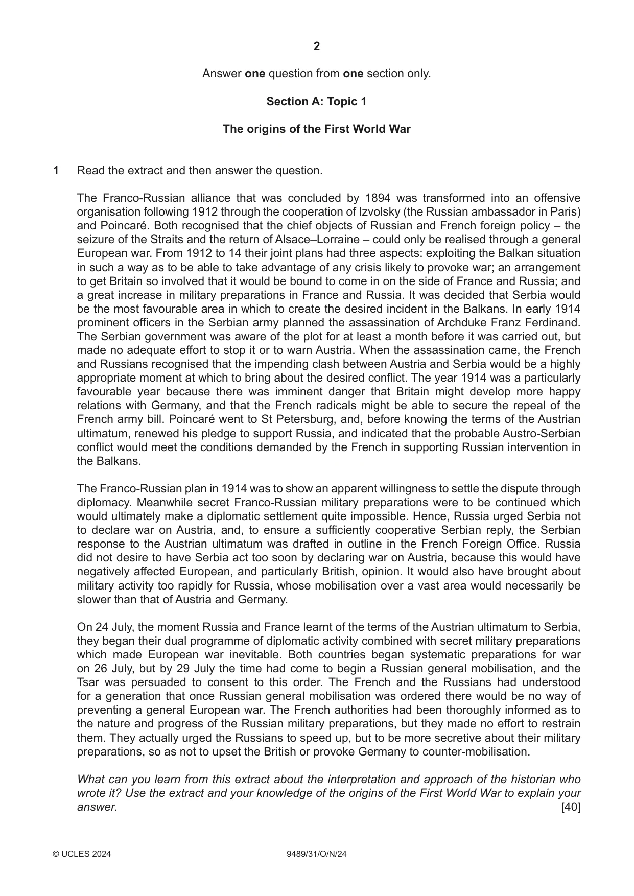 Cambridge A Level History 9489 2024 Oct/Nov Paper 3 · Variant 1 question paper, page 2 of 4