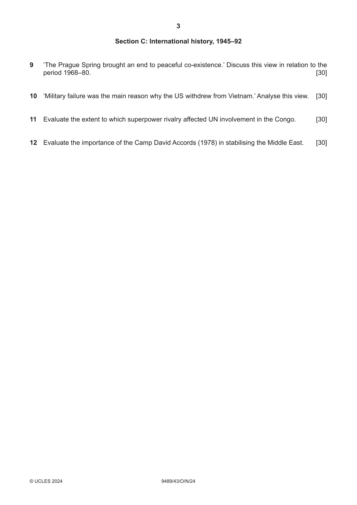 Cambridge A Level History 9489 2024 Oct/Nov Paper 4 · Variant 3 question paper, page 3 of 4