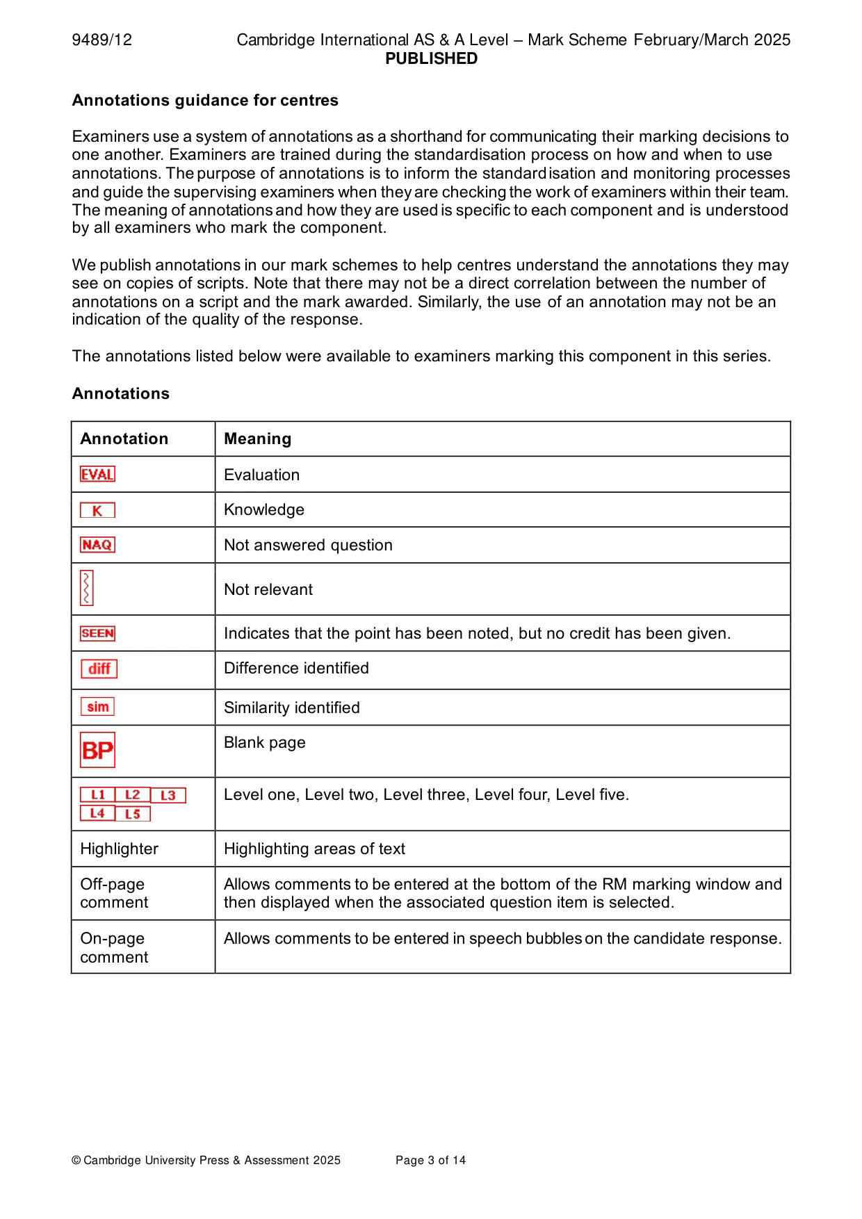 Mark scheme, page 3 of 14