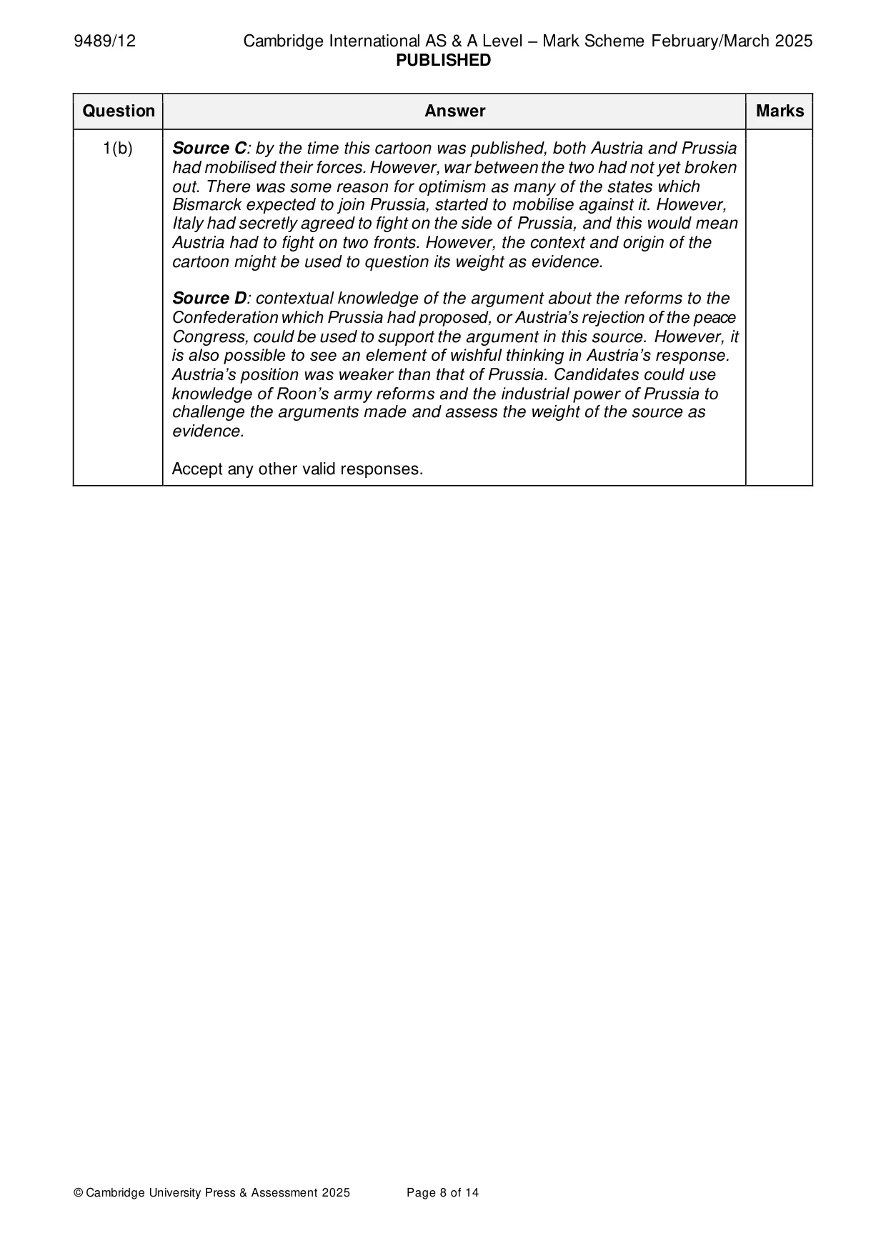 Mark scheme, page 8 of 14