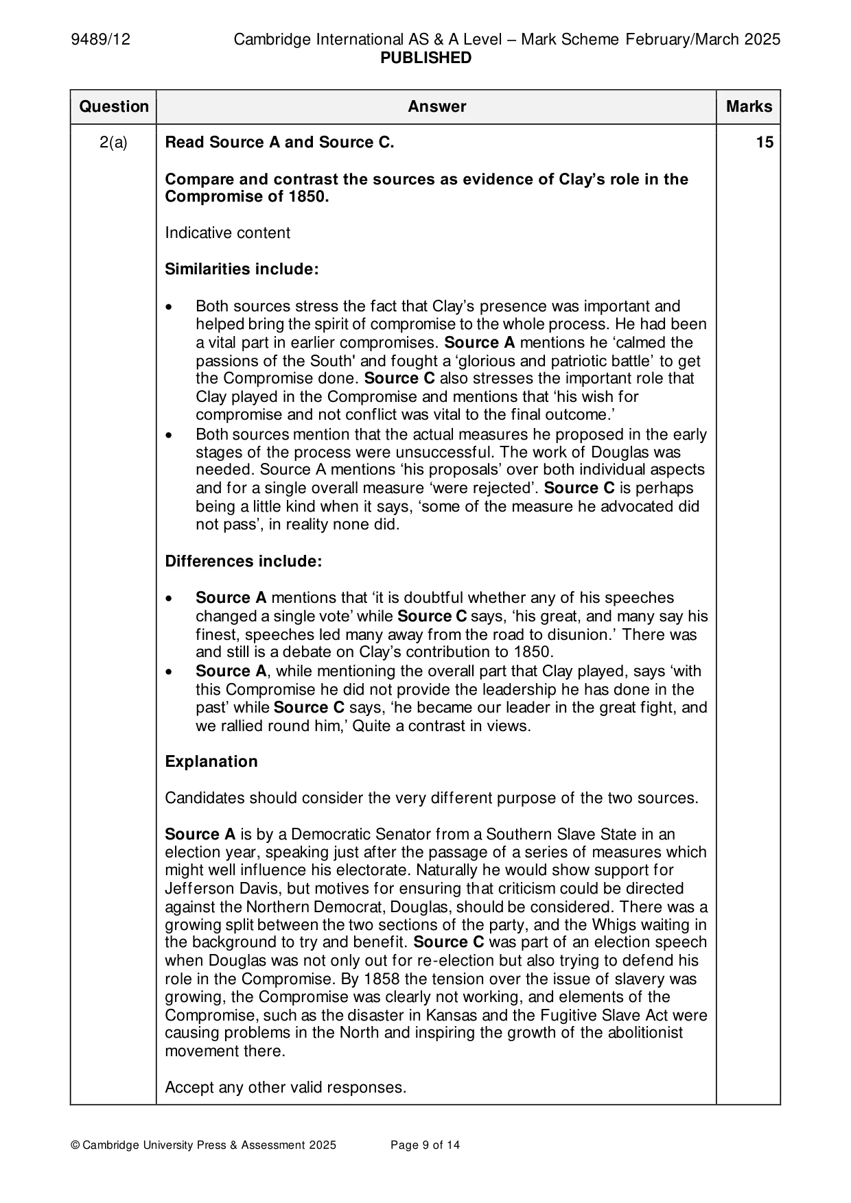 Mark scheme, page 9 of 14