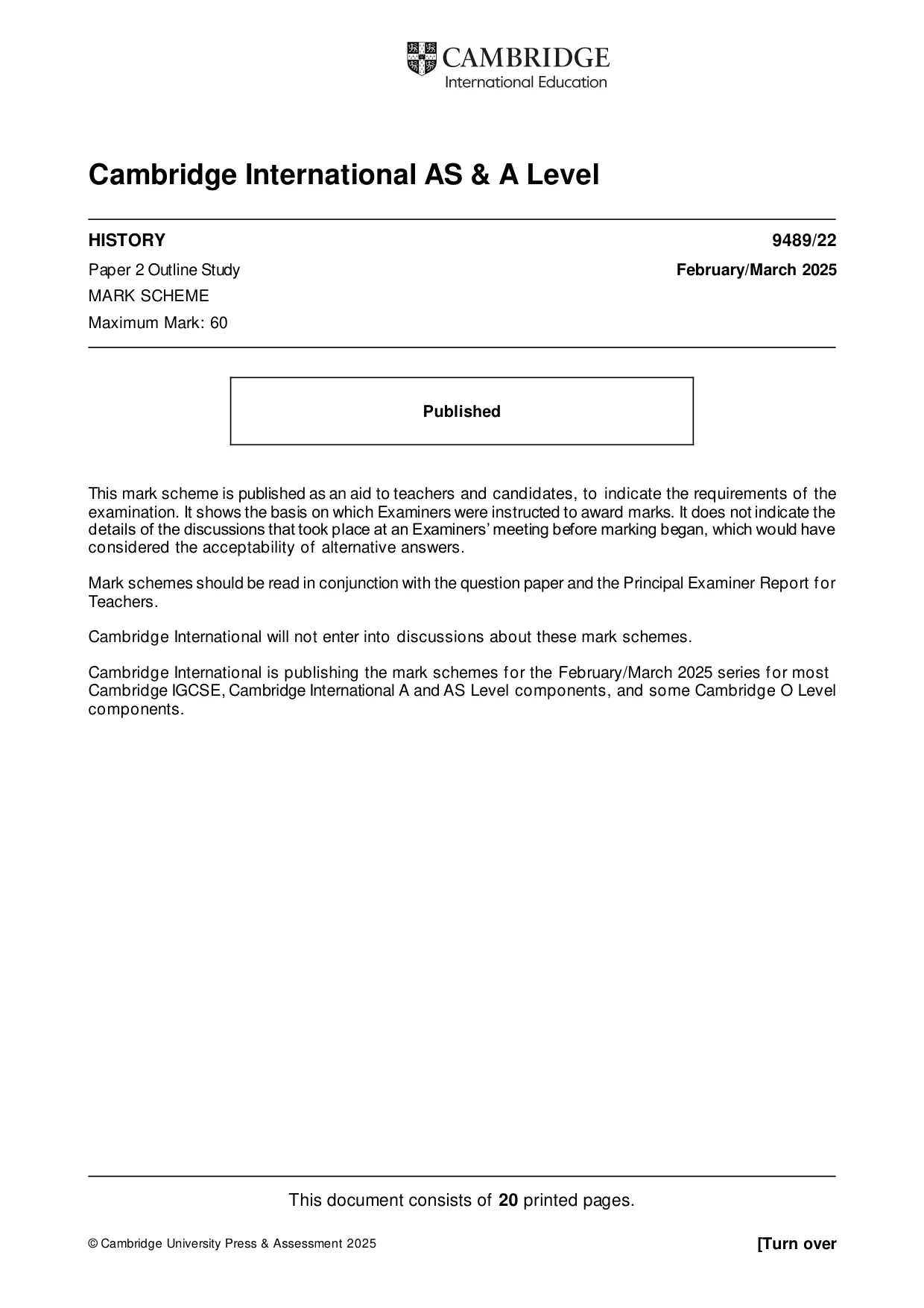 Mark scheme, page 1 of 20