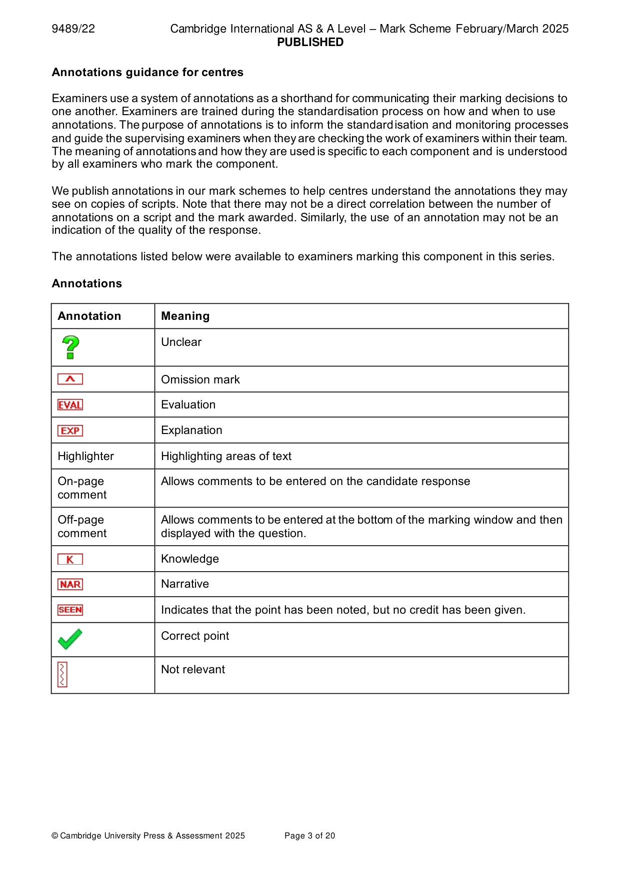 Mark scheme, page 3 of 20