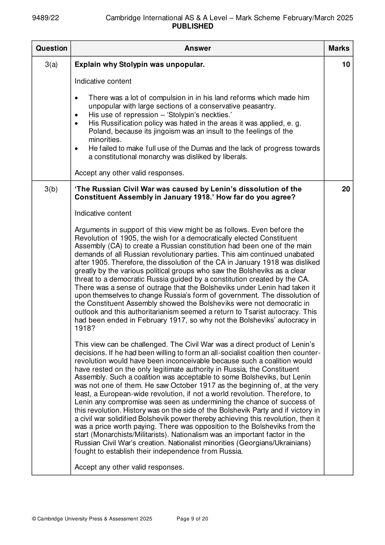 Mark scheme, page 9 of 20