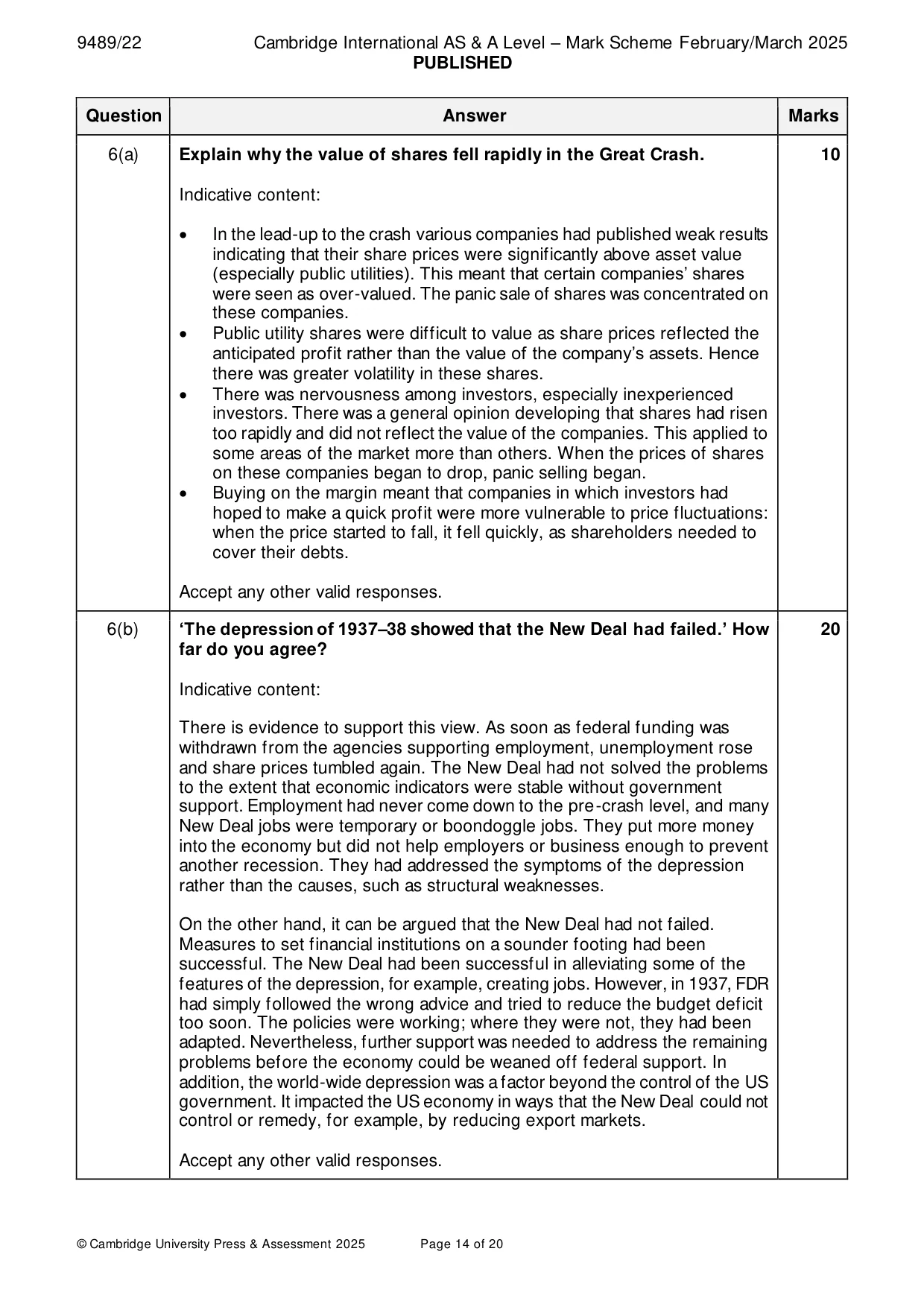 Mark scheme, page 14 of 20