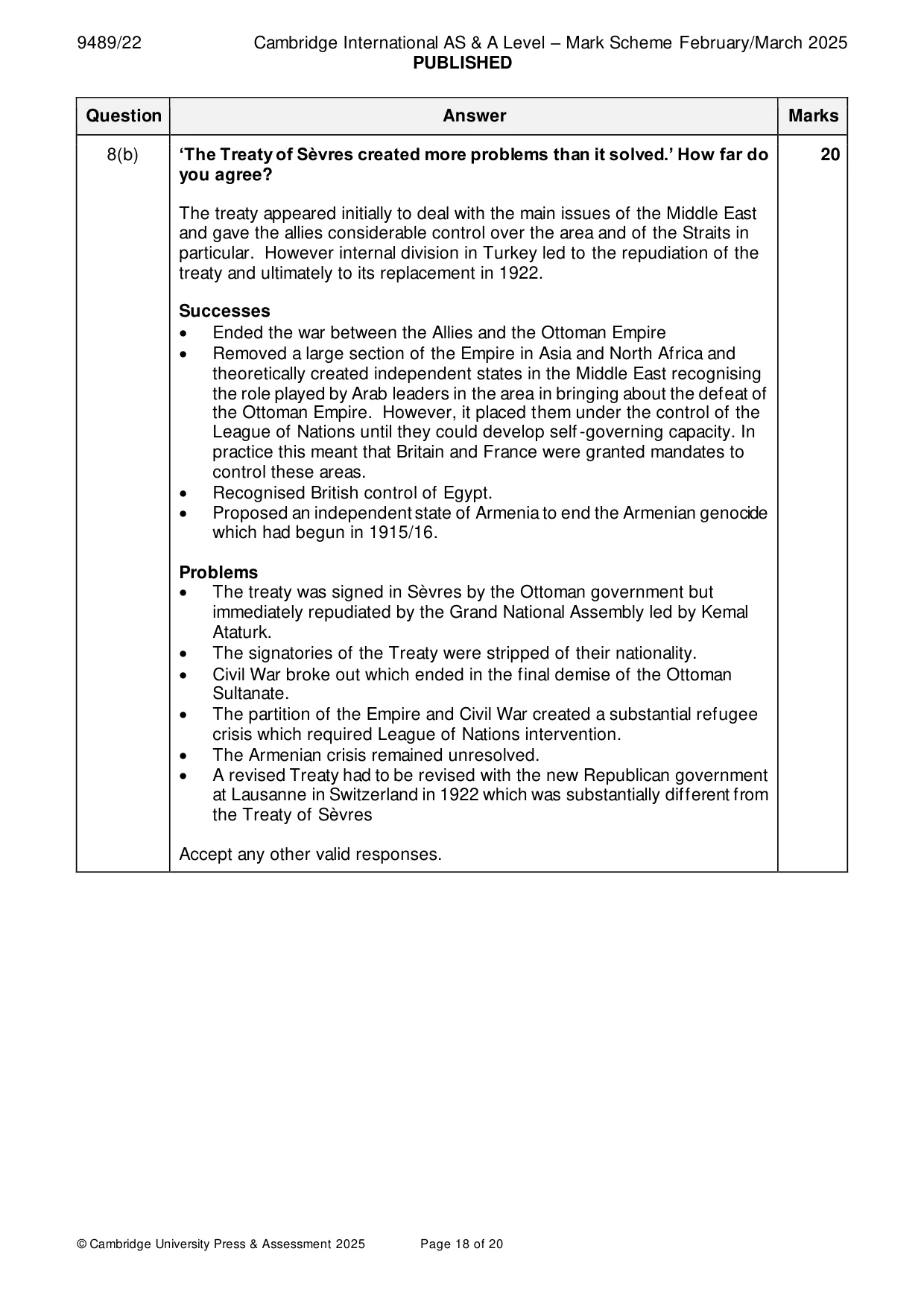 Mark scheme, page 18 of 20