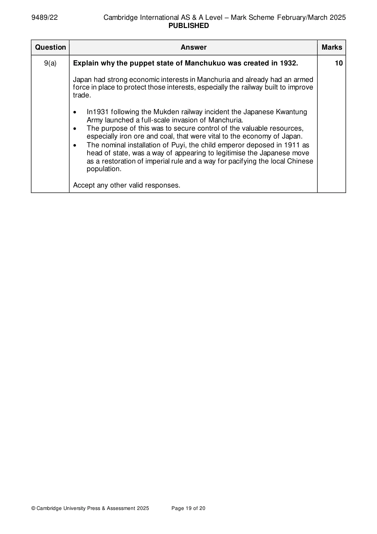 Mark scheme, page 19 of 20