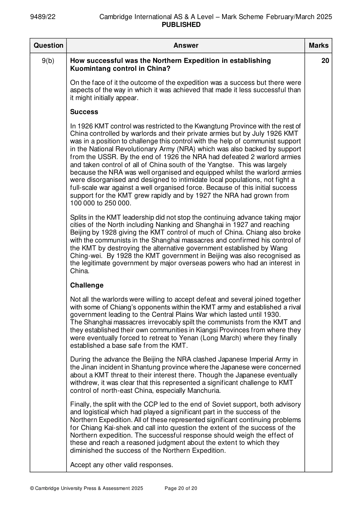 Mark scheme, page 20 of 20