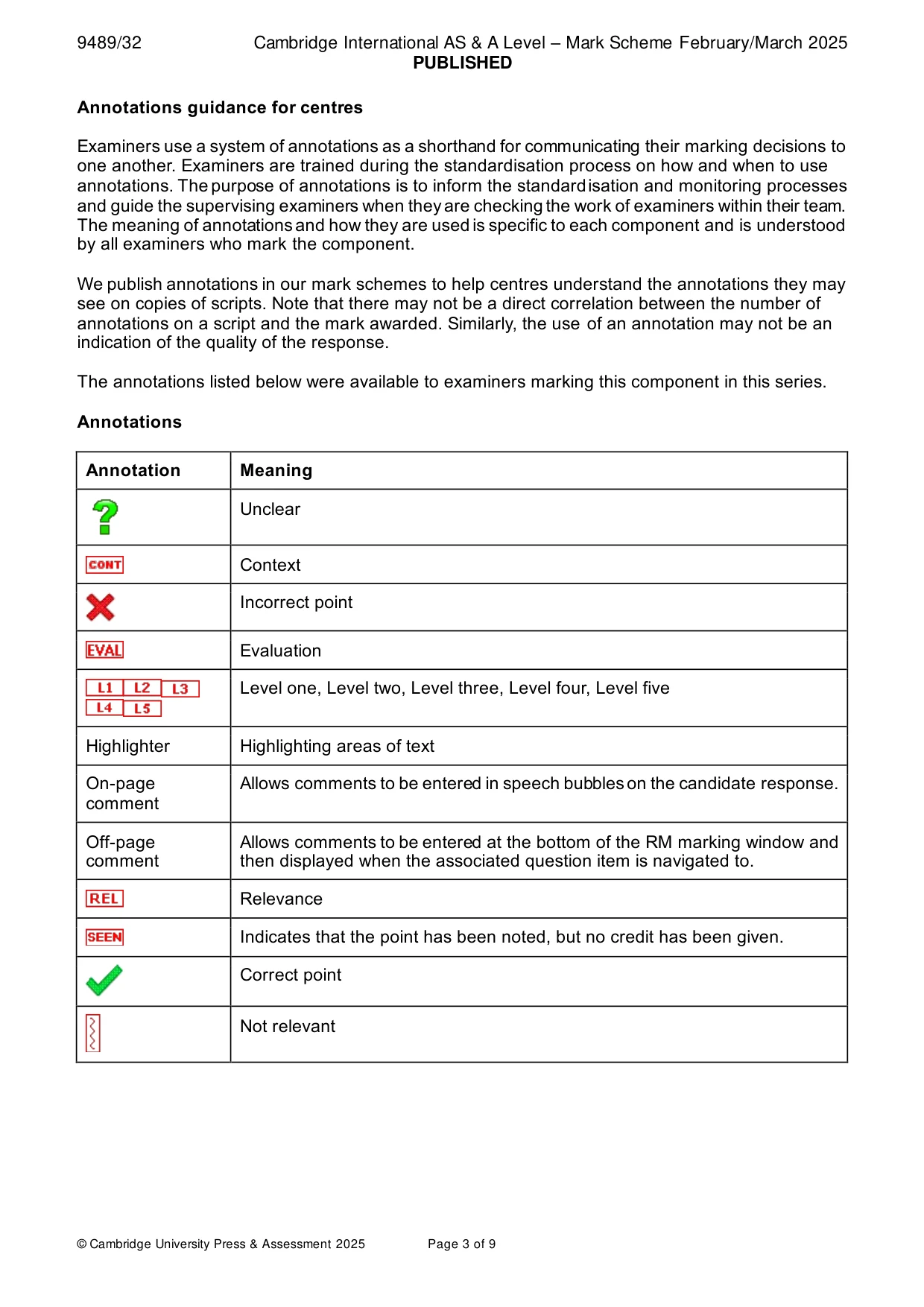 Mark scheme, page 3 of 9