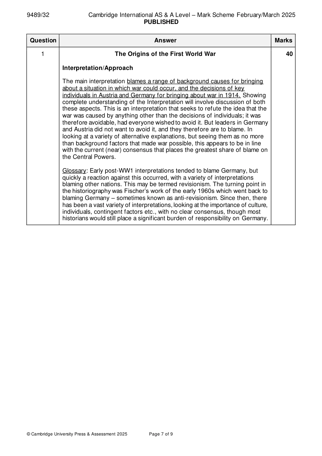 Mark scheme, page 7 of 9