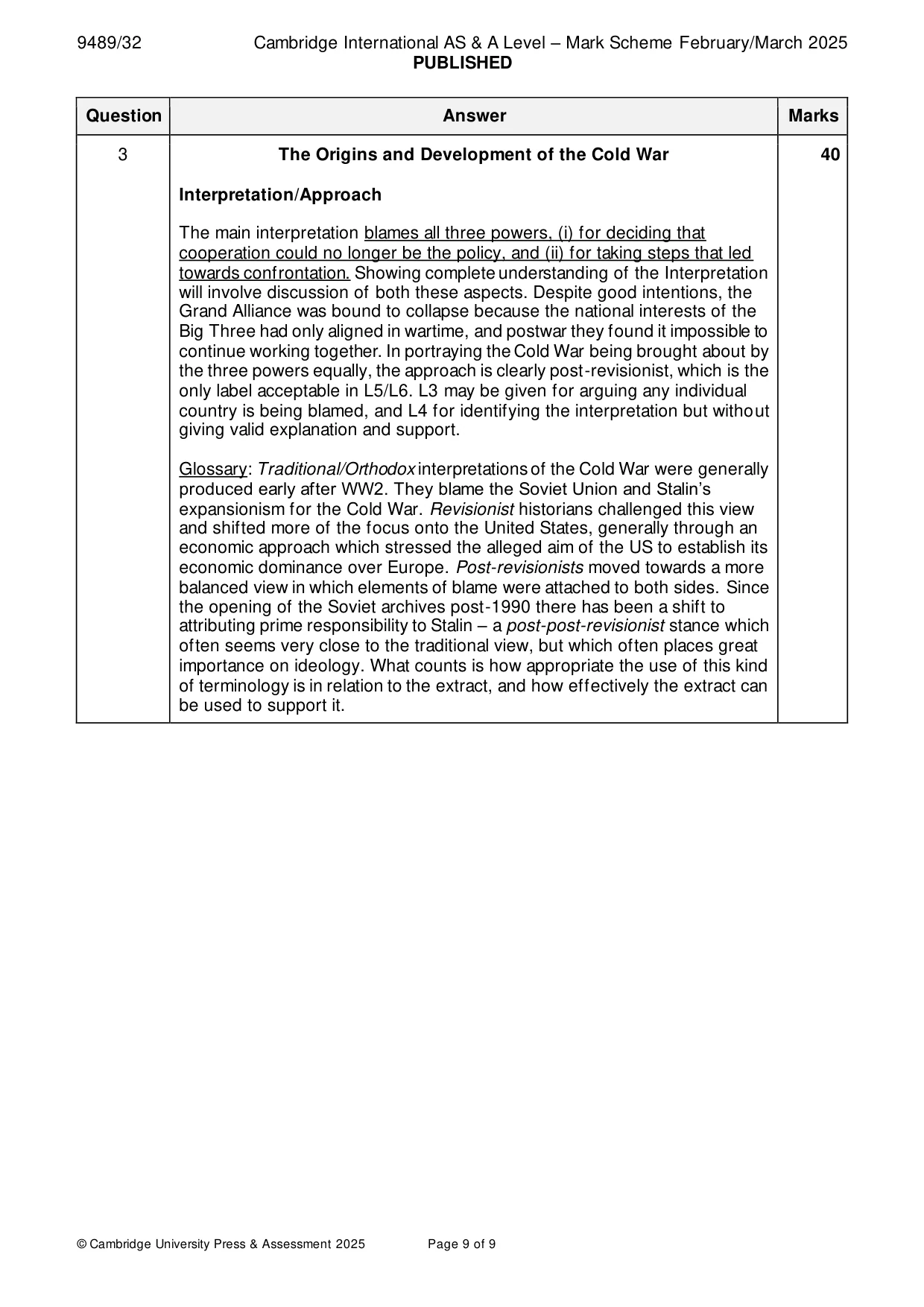 Mark scheme, page 9 of 9
