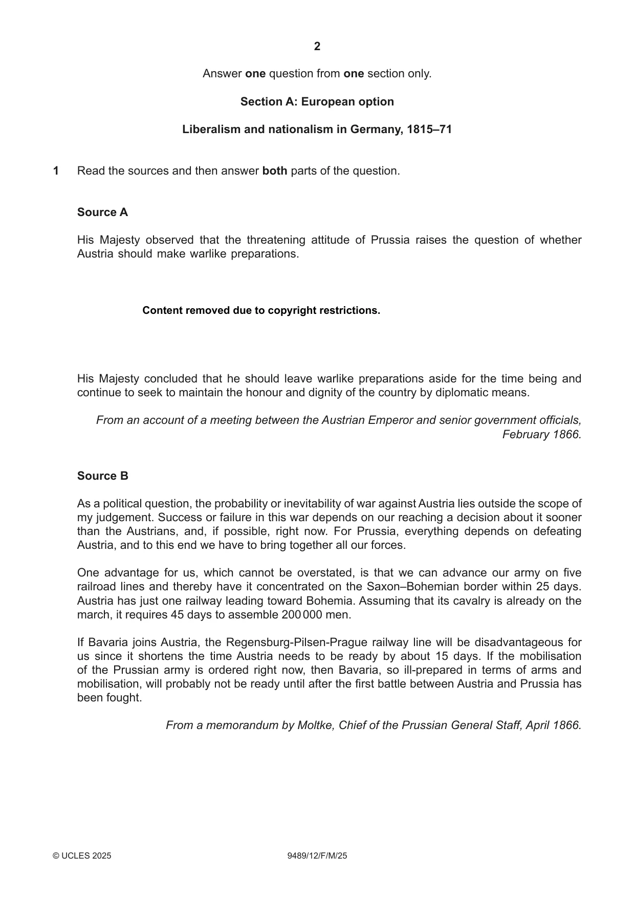 Cambridge A Level History 9489 2025 Feb/March Paper 1 · Variant 2 question paper, page 2 of 8