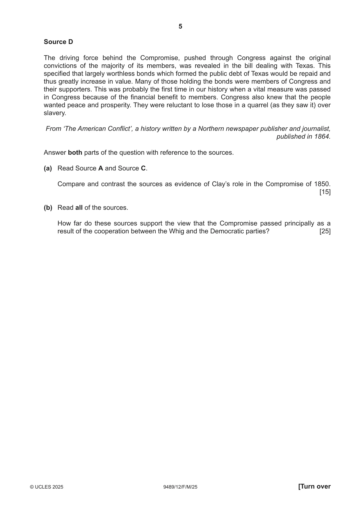 Cambridge A Level History 9489 2025 Feb/March Paper 1 · Variant 2 question paper, page 5 of 8