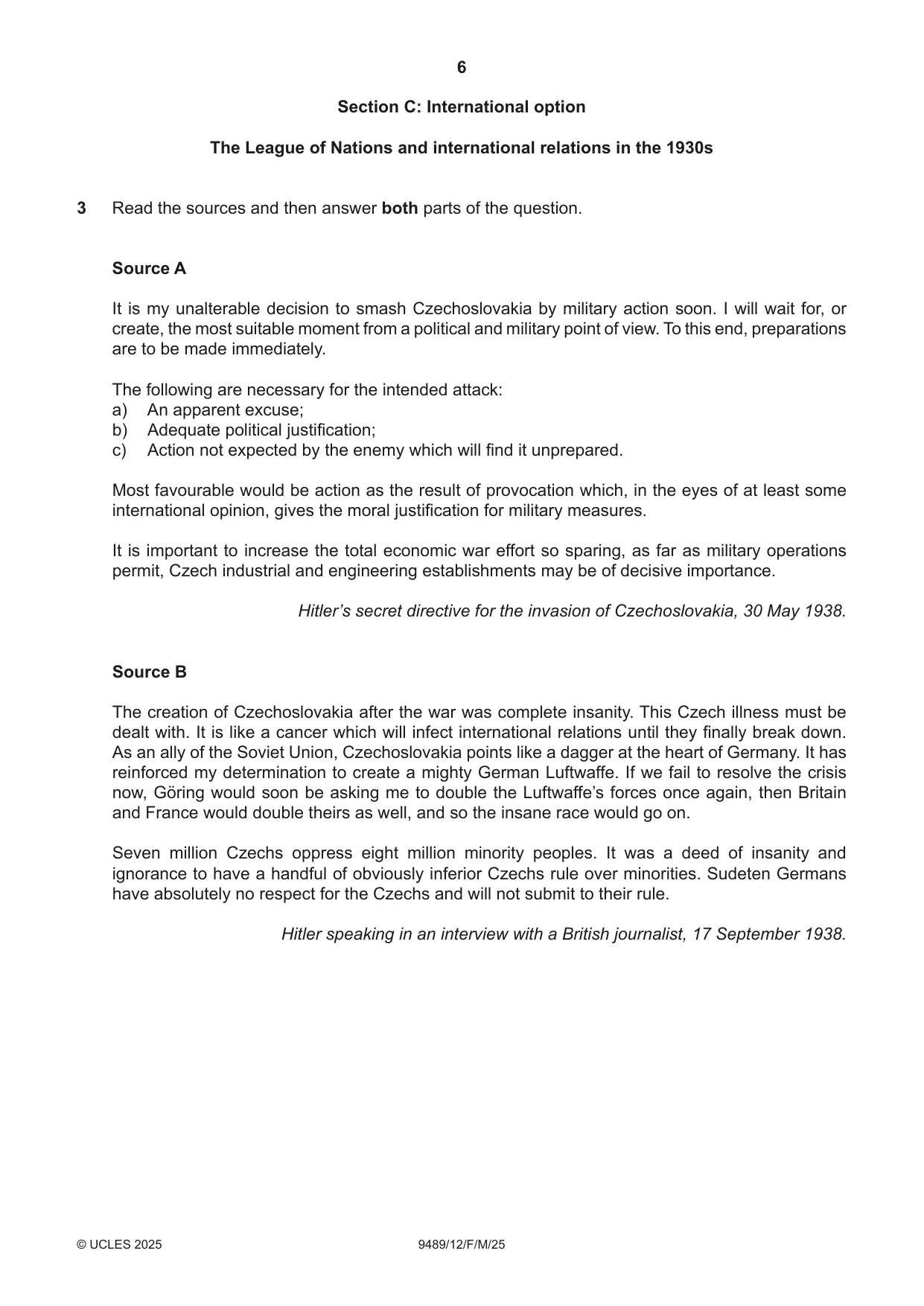 Cambridge A Level History 9489 2025 Feb/March Paper 1 · Variant 2 question paper, page 6 of 8