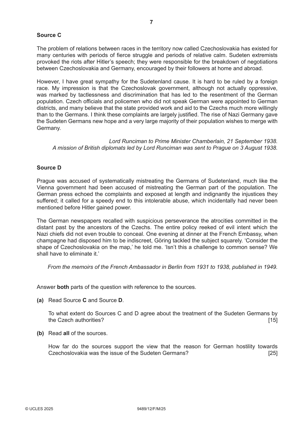 Cambridge A Level History 9489 2025 Feb/March Paper 1 · Variant 2 question paper, page 7 of 8