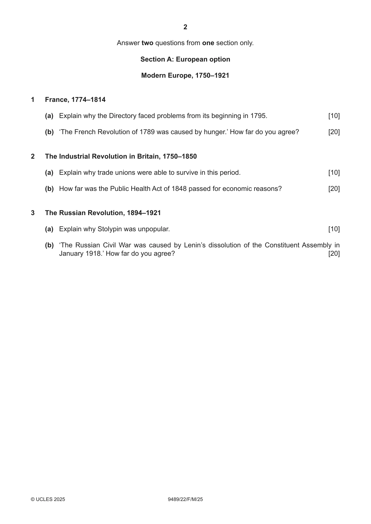 Cambridge A Level History 9489 2025 Feb/March Paper 2 · Variant 2 question paper, page 2 of 4