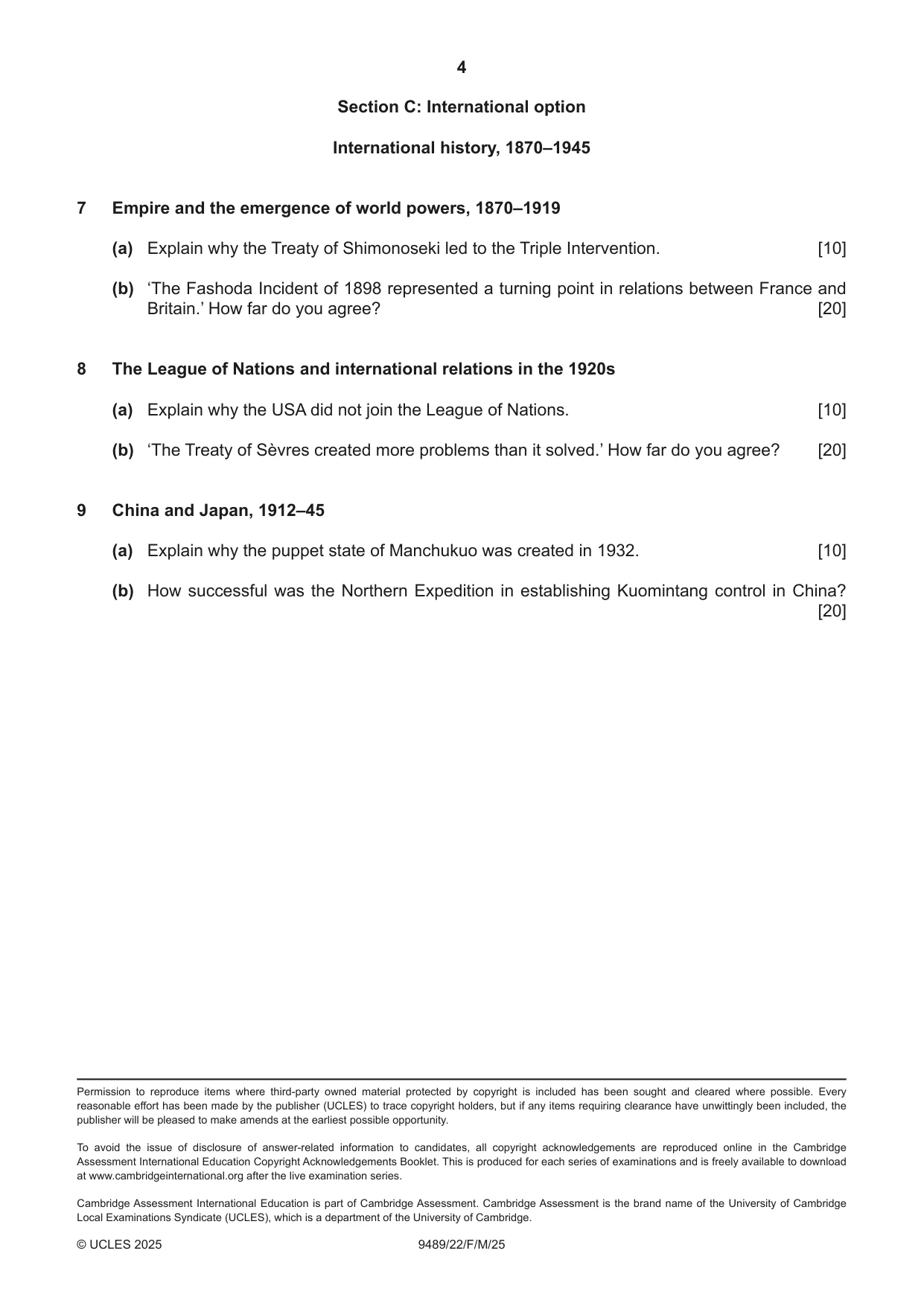 Cambridge A Level History 9489 2025 Feb/March Paper 2 · Variant 2 question paper, page 4 of 4