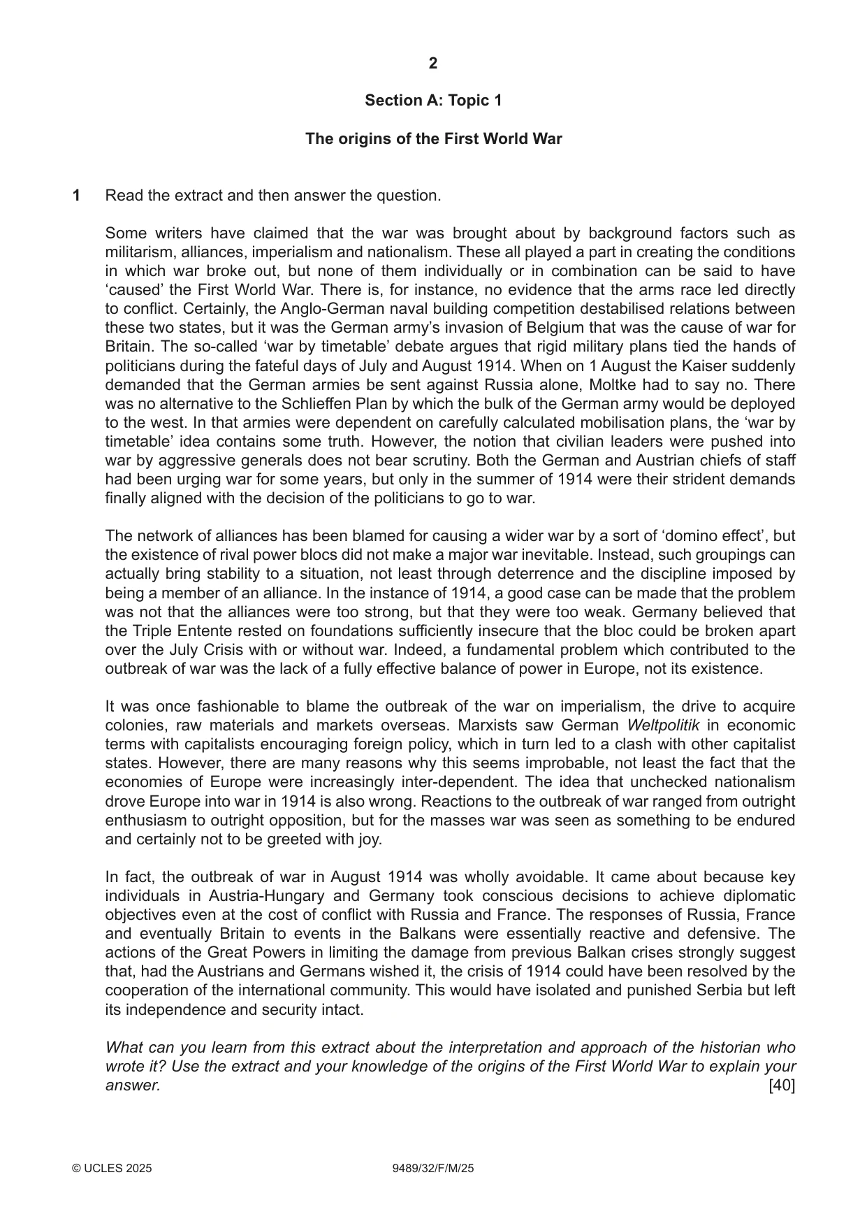 Cambridge A Level History 9489 2025 Feb/March Paper 3 · Variant 2 question paper, page 2 of 4