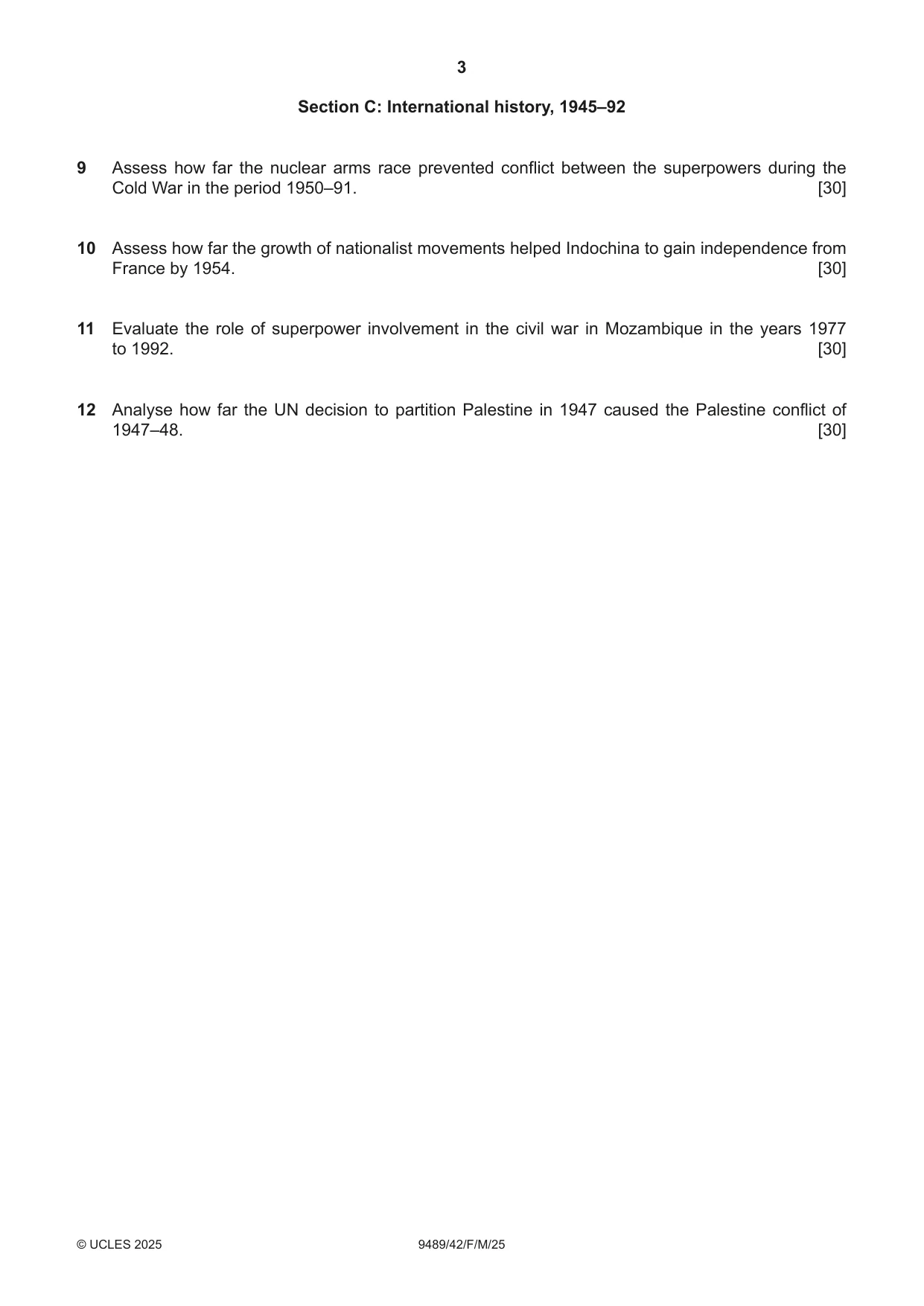 Cambridge A Level History 9489 2025 Feb/March Paper 4 · Variant 2 question paper, page 3 of 4