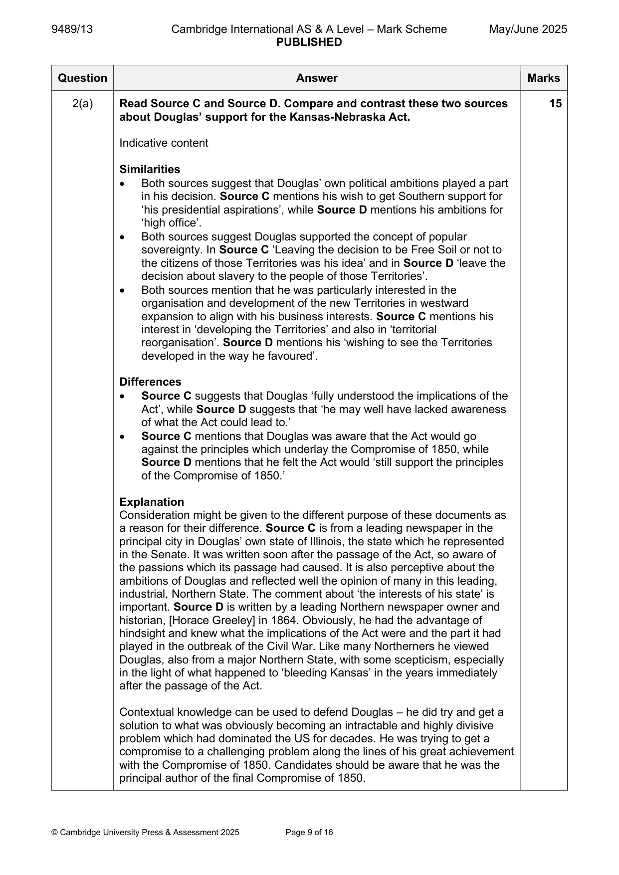Mark scheme, page 9 of 16