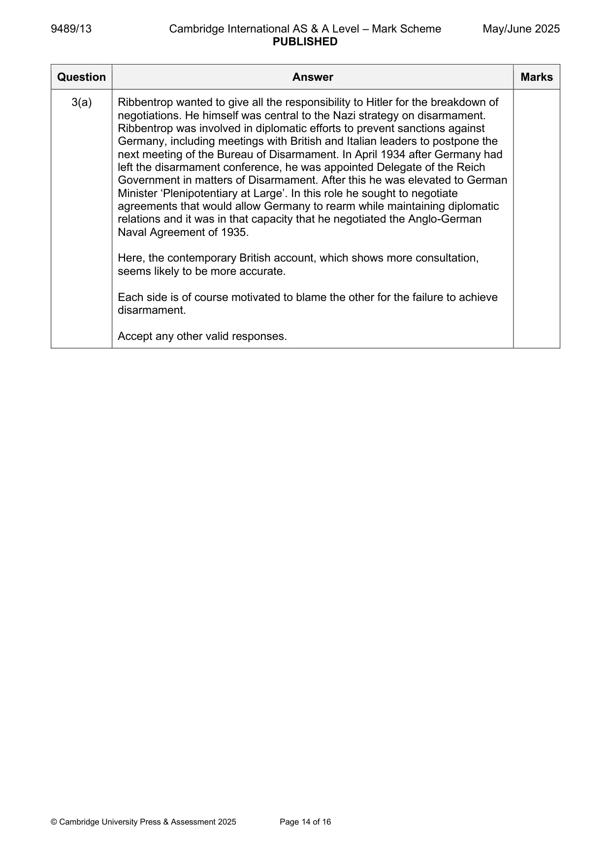 Mark scheme, page 14 of 16