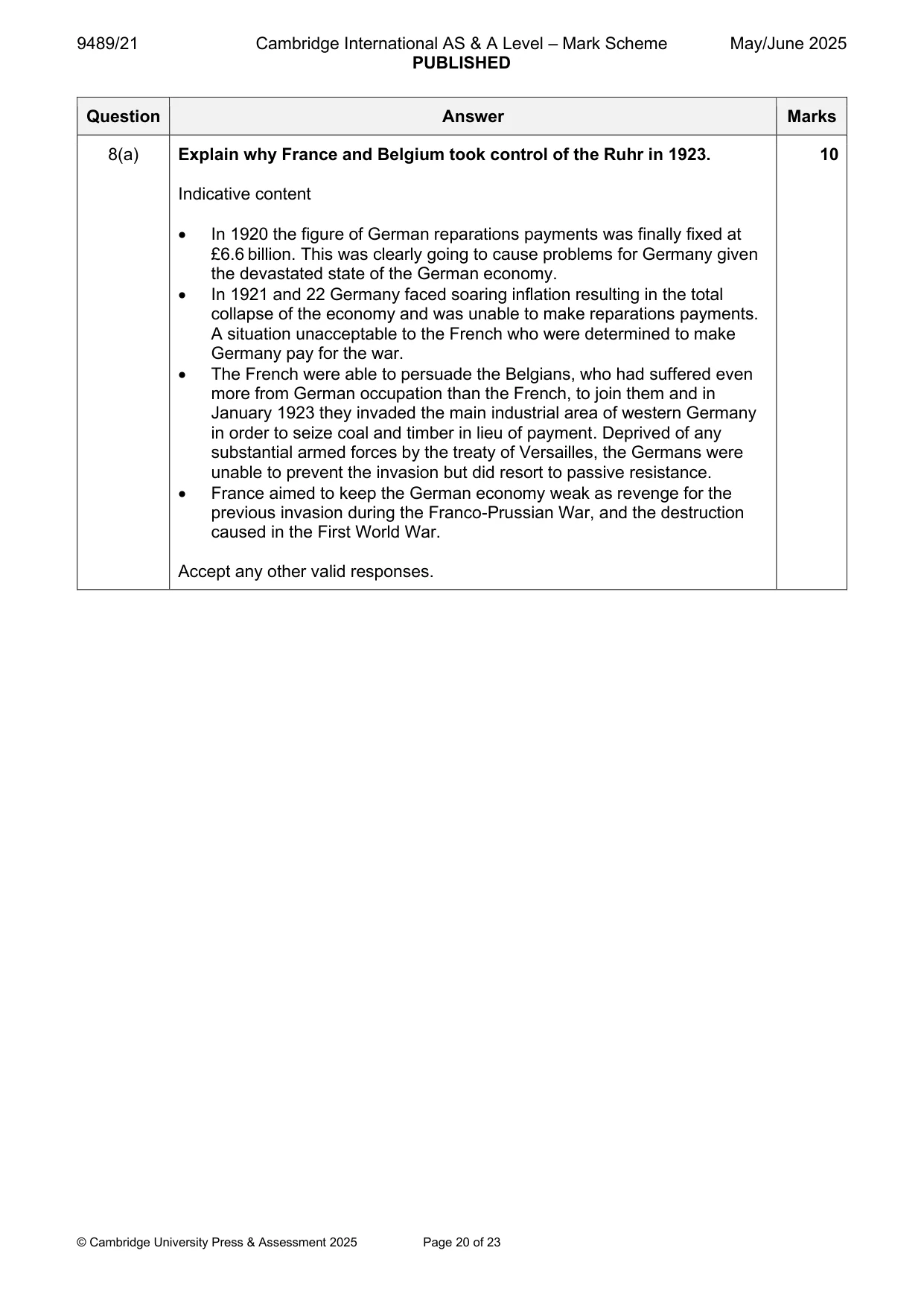 Mark scheme, page 20 of 23