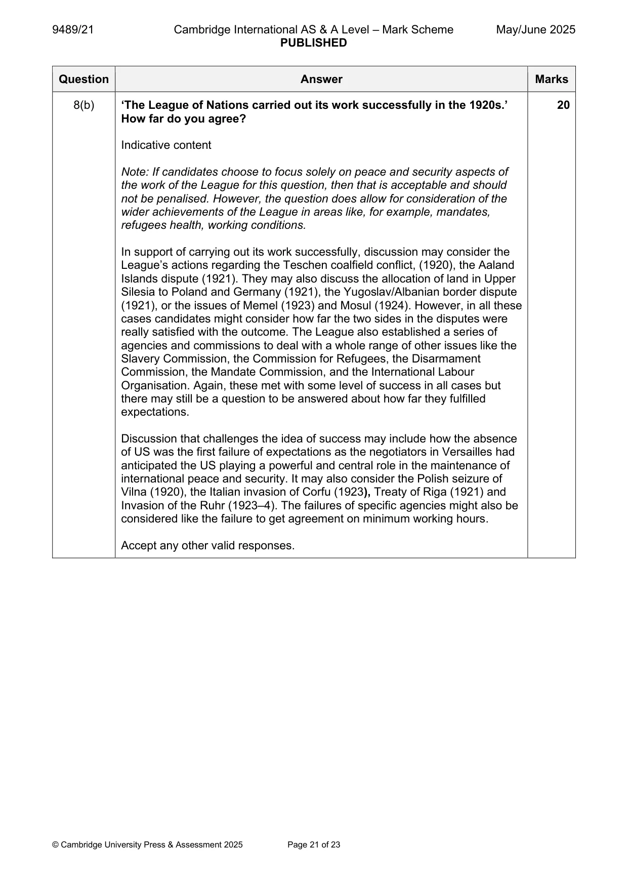 Mark scheme, page 21 of 23