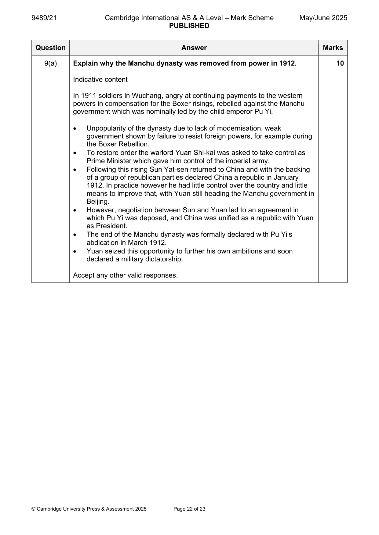 Mark scheme, page 22 of 23