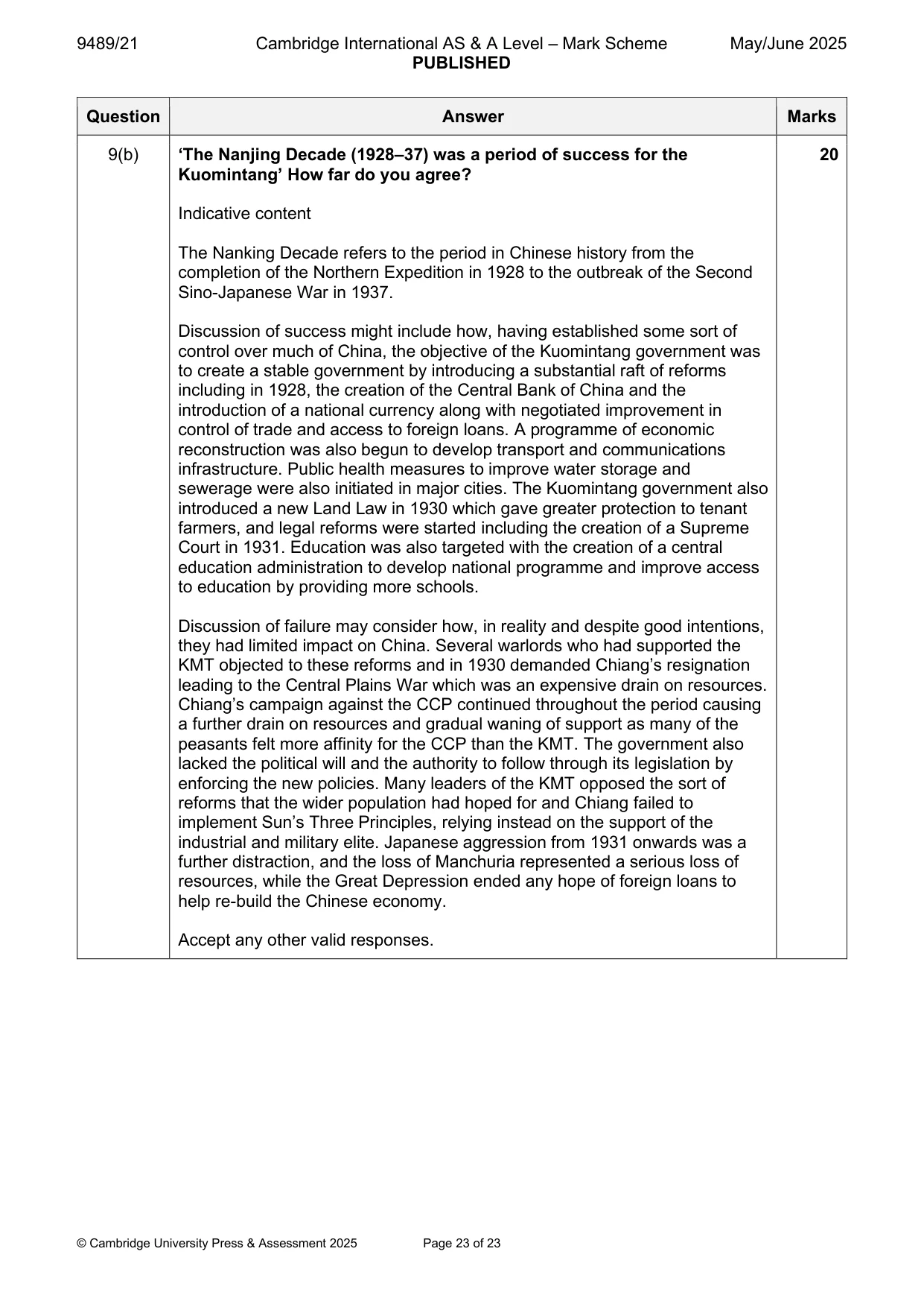 Mark scheme, page 23 of 23