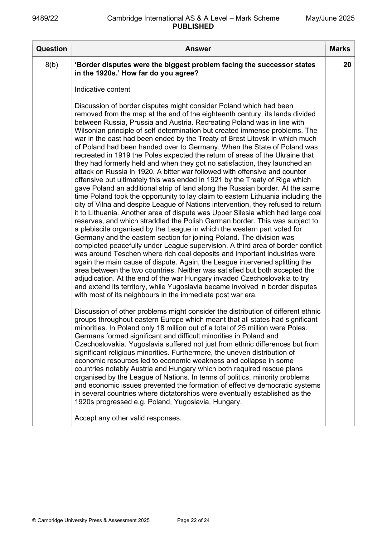 Mark scheme, page 22 of 24