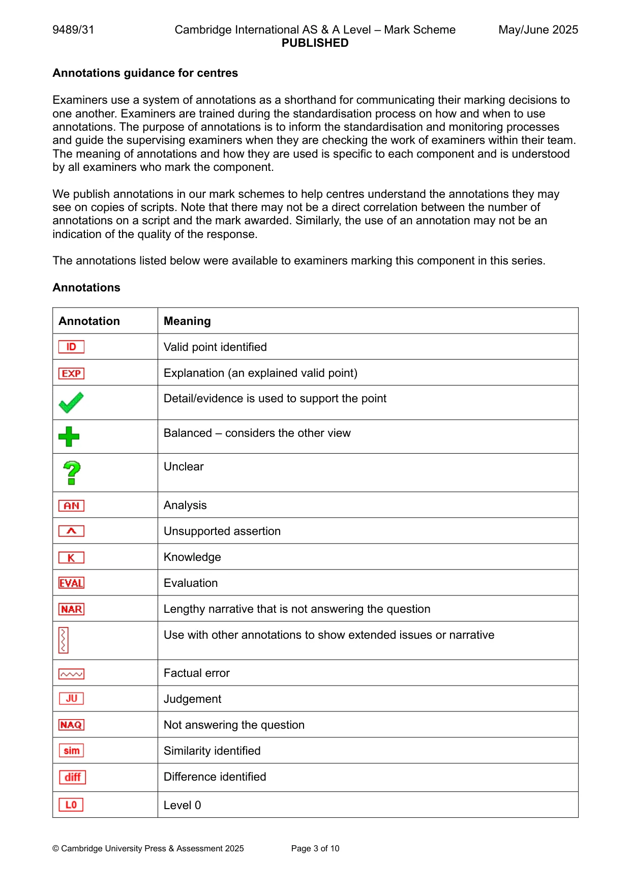 Mark scheme, page 3 of 10