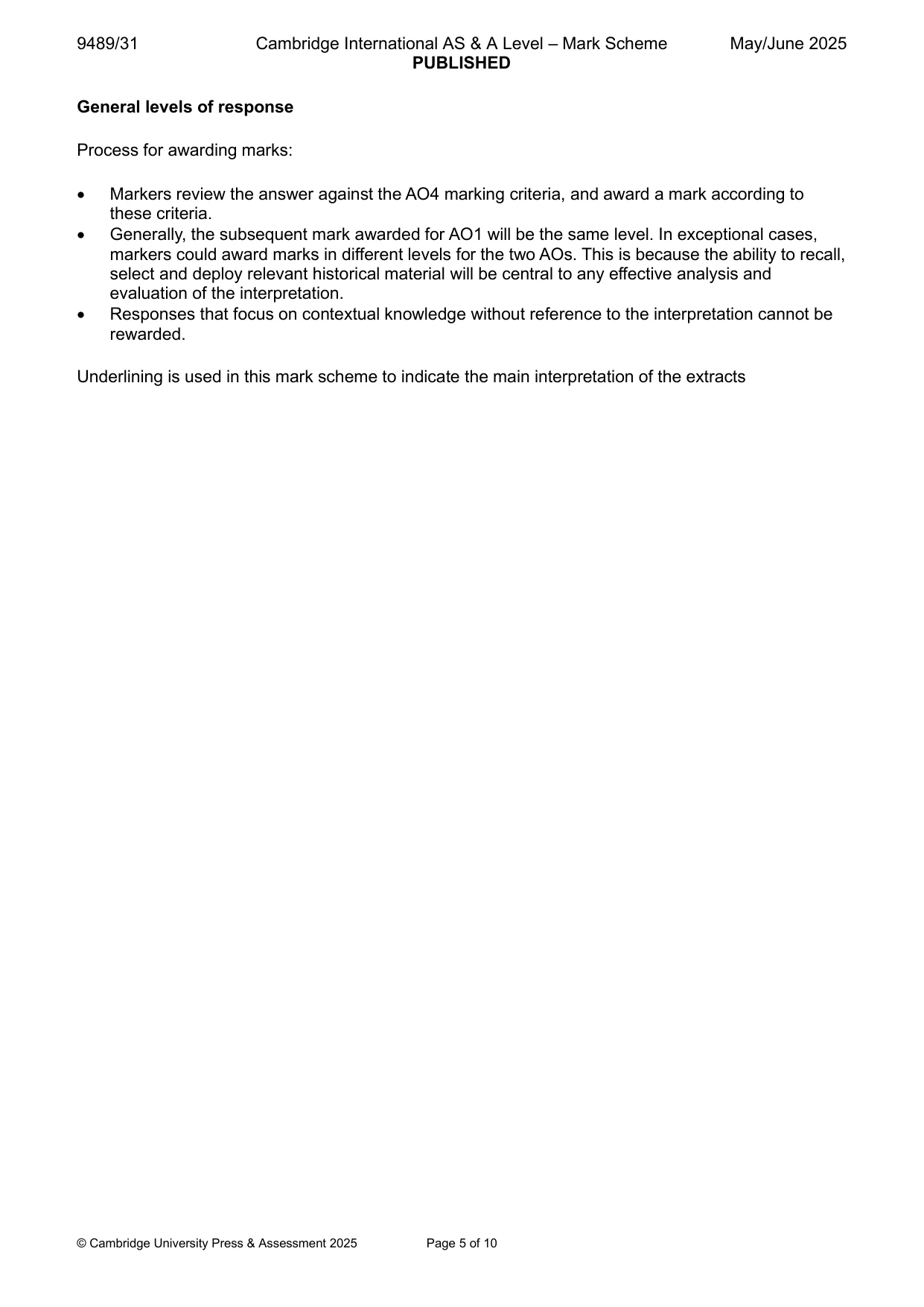 Mark scheme, page 5 of 10