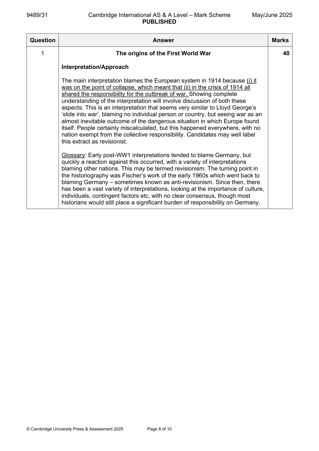 Mark scheme, page 8 of 10