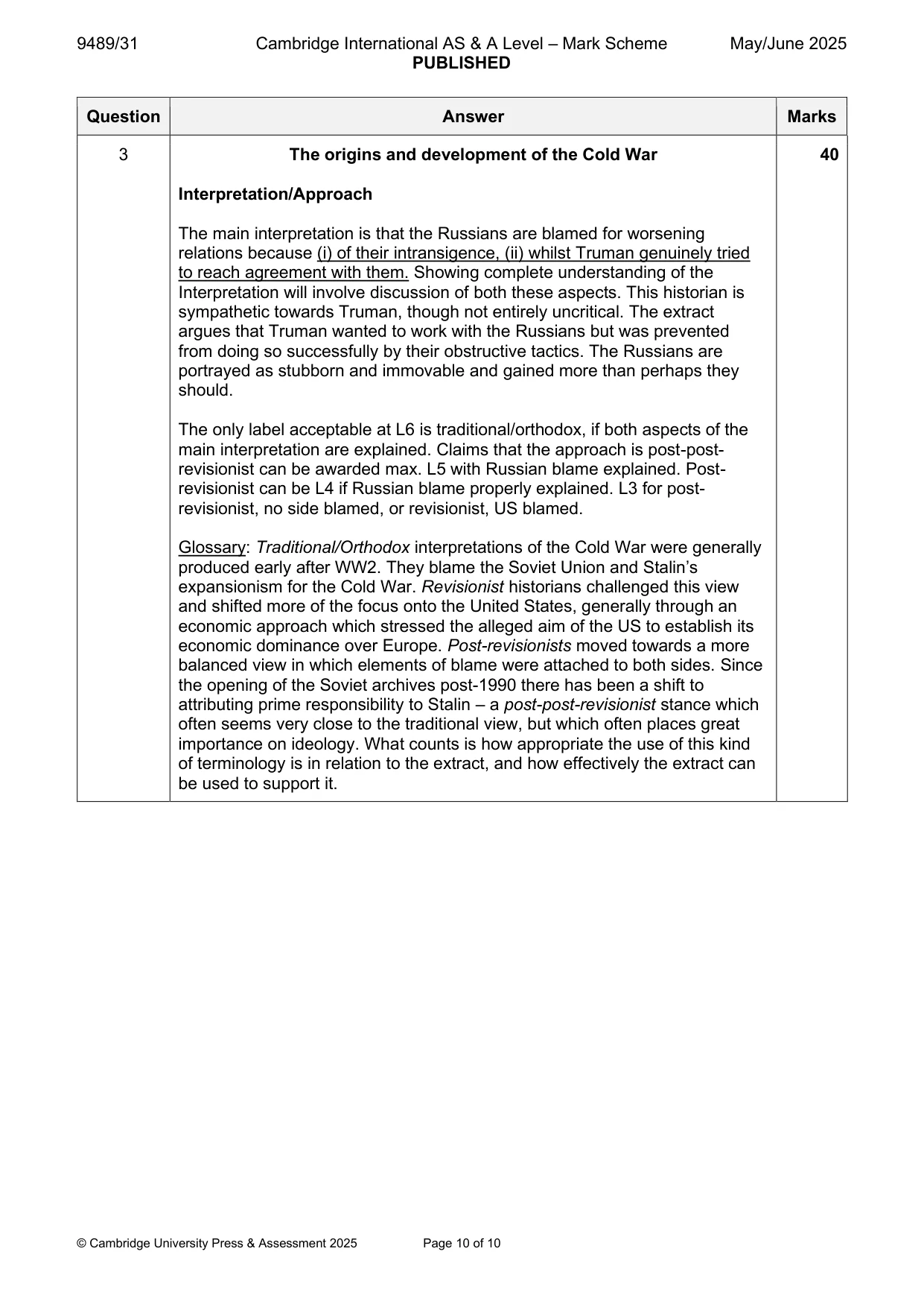 Mark scheme, page 10 of 10