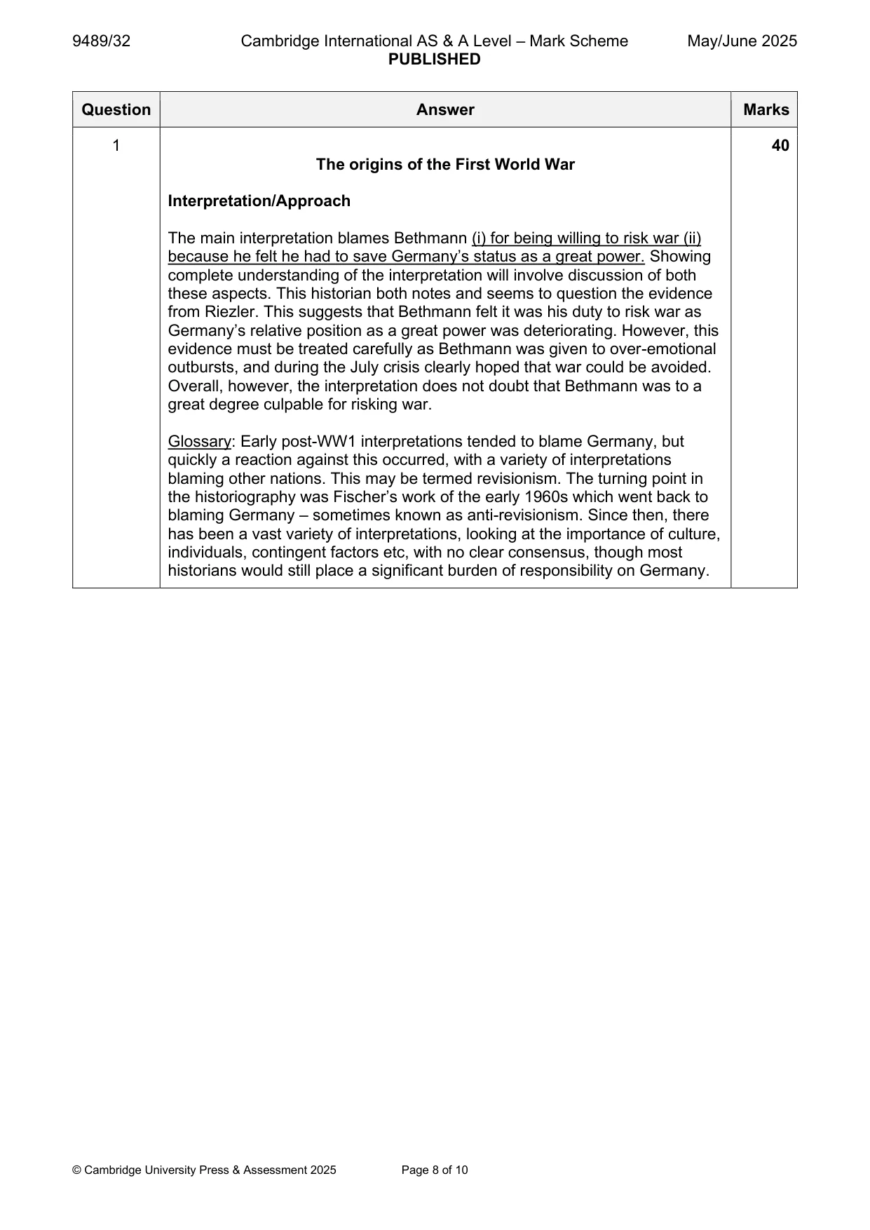 Mark scheme, page 8 of 10