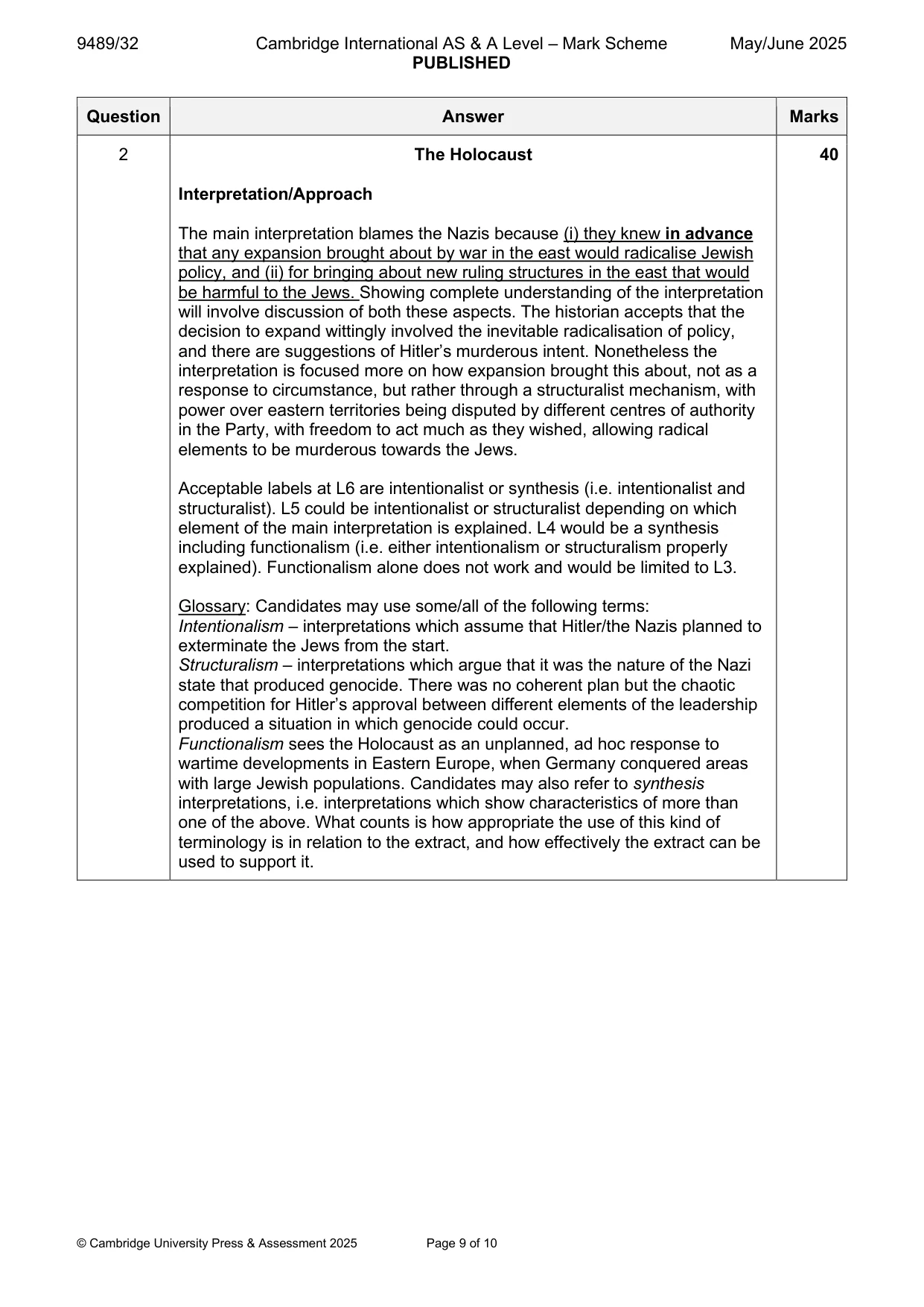 Mark scheme, page 9 of 10