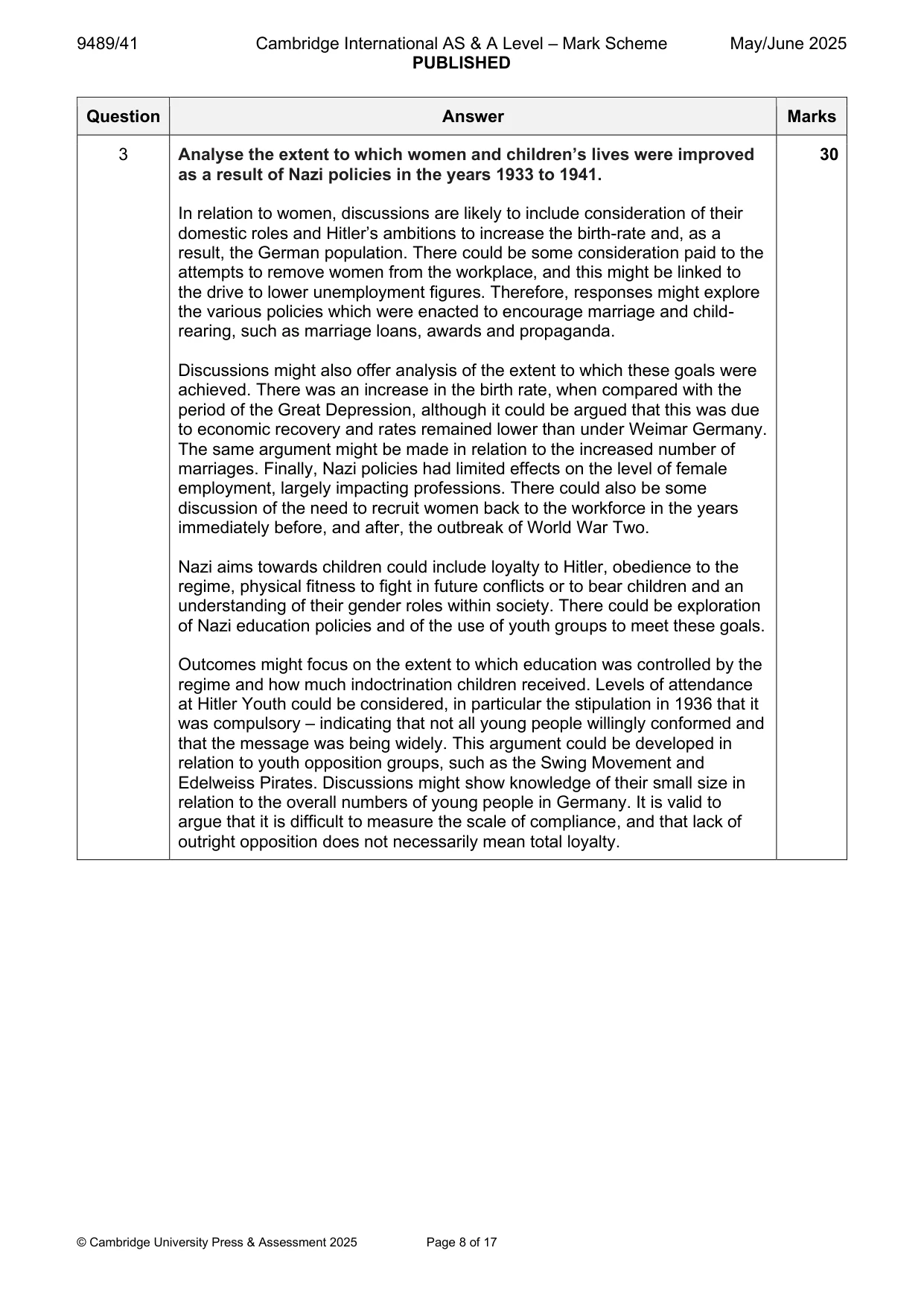 Mark scheme, page 8 of 17